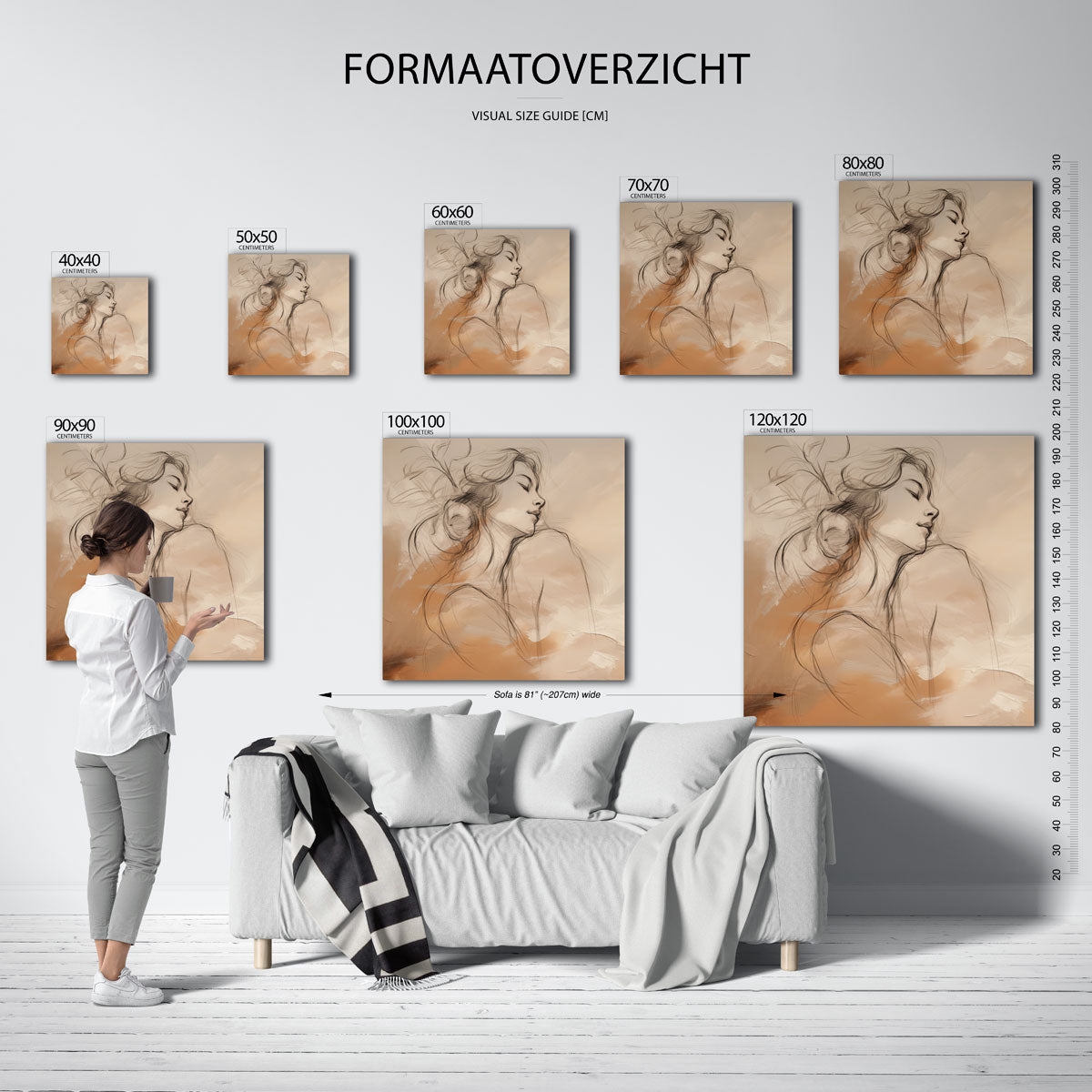 Vrouwelijk silhouet – vierkante muurposter met kleurrijke vormen