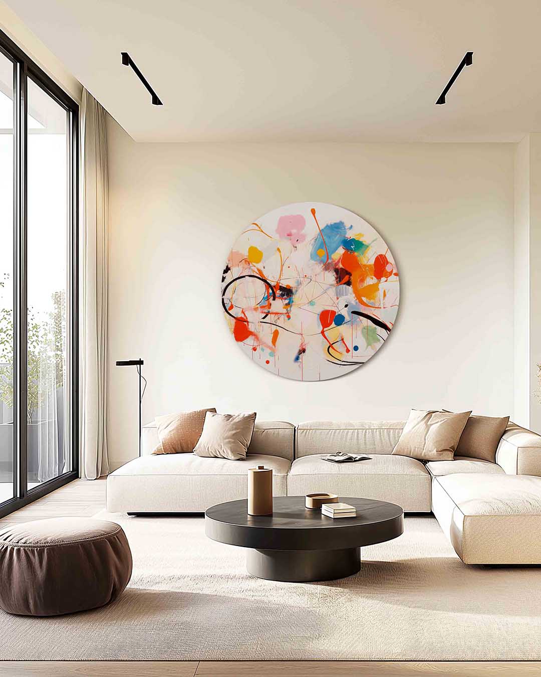 Abstracte vormen – kleurrijke muurcirkel als ronde wanddecoratie