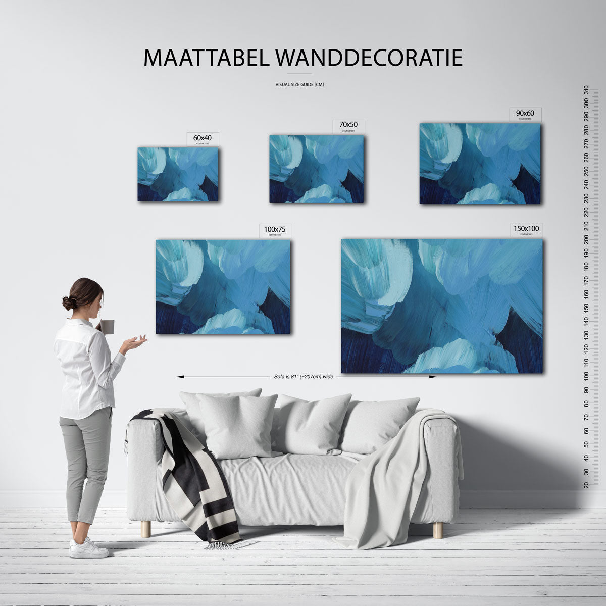 Dynamische blauwe beweging – Diverse – moderne liggende wandkunst