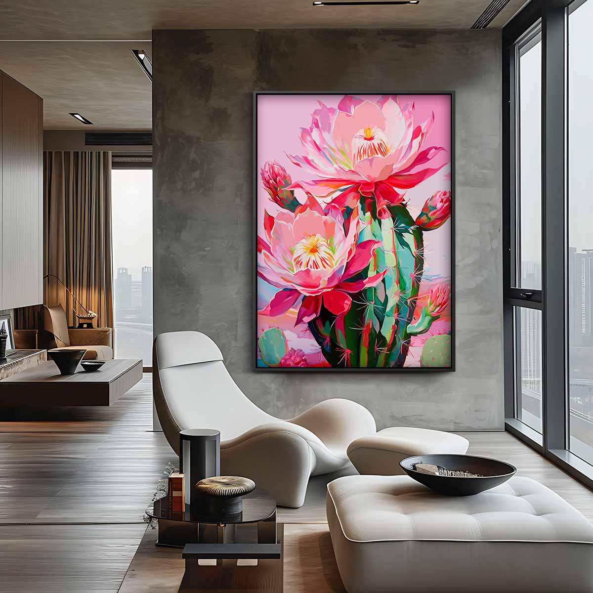 Bloeiende Cactus Pracht – staand kunstwerk voor modern interieur