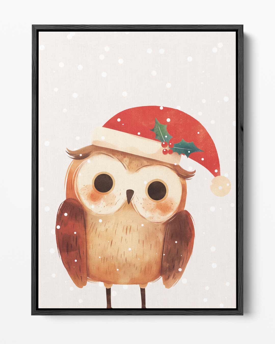 Kerstuil met Kerstmuts – portret kunstwerk als wanddecoratie