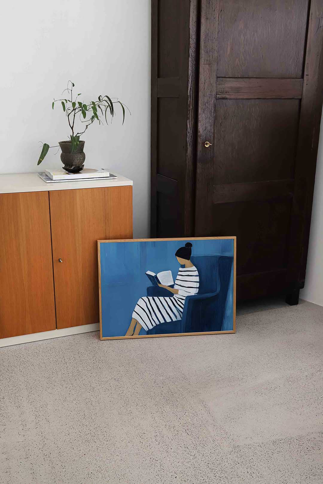Lezende vrouw – hedendaagse illustratie als liggende poster
