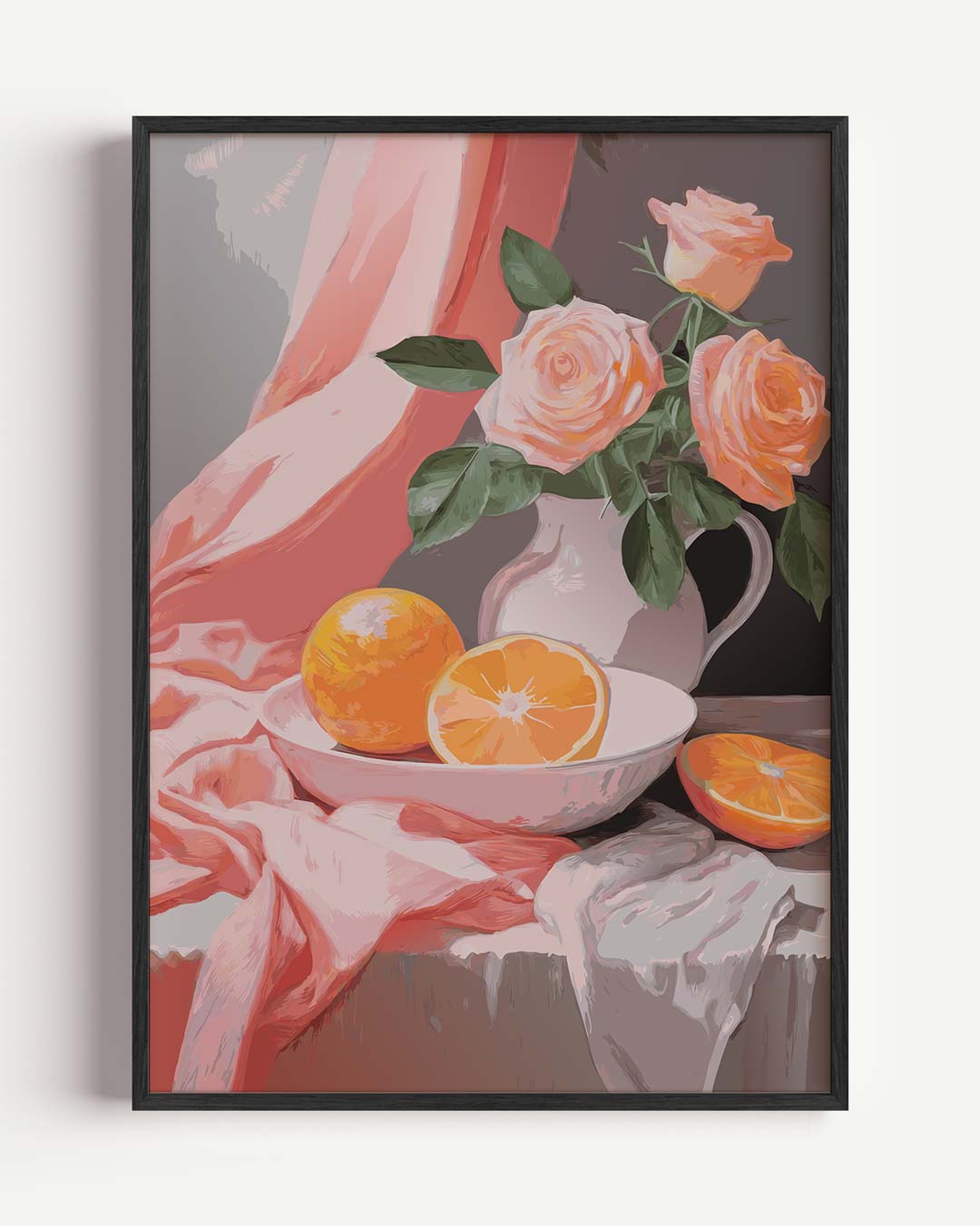 Romantische Rozen en Sinaasappels – bloemen portret poster als wanddecoratie