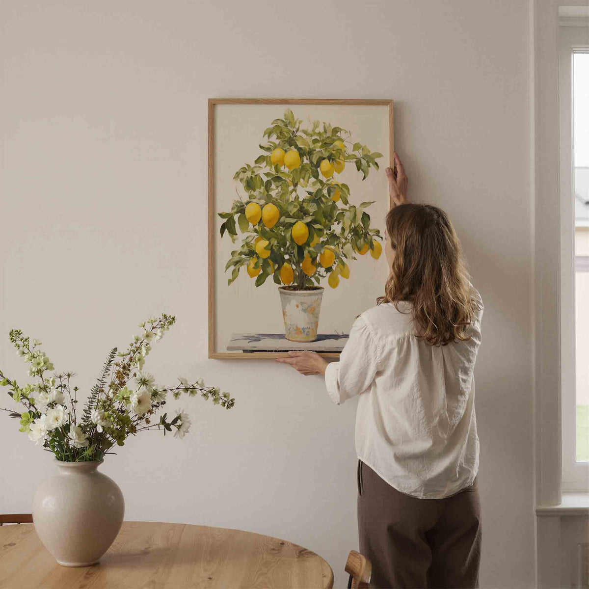 Citroenboom in pot – botanische wandkunst als portret poster