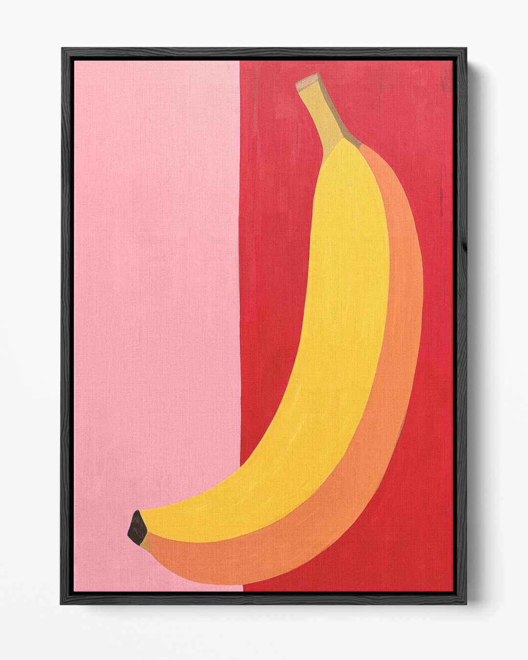 Kleurrijke Banaan op Roze en Rood – portret kunstwerk als wanddecoratie
