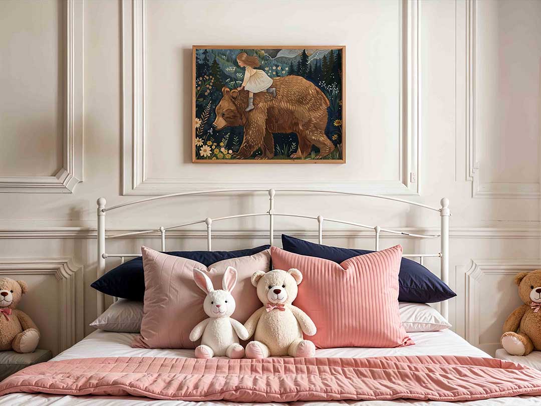 Meisje op beer – kids poster in liggend formaat