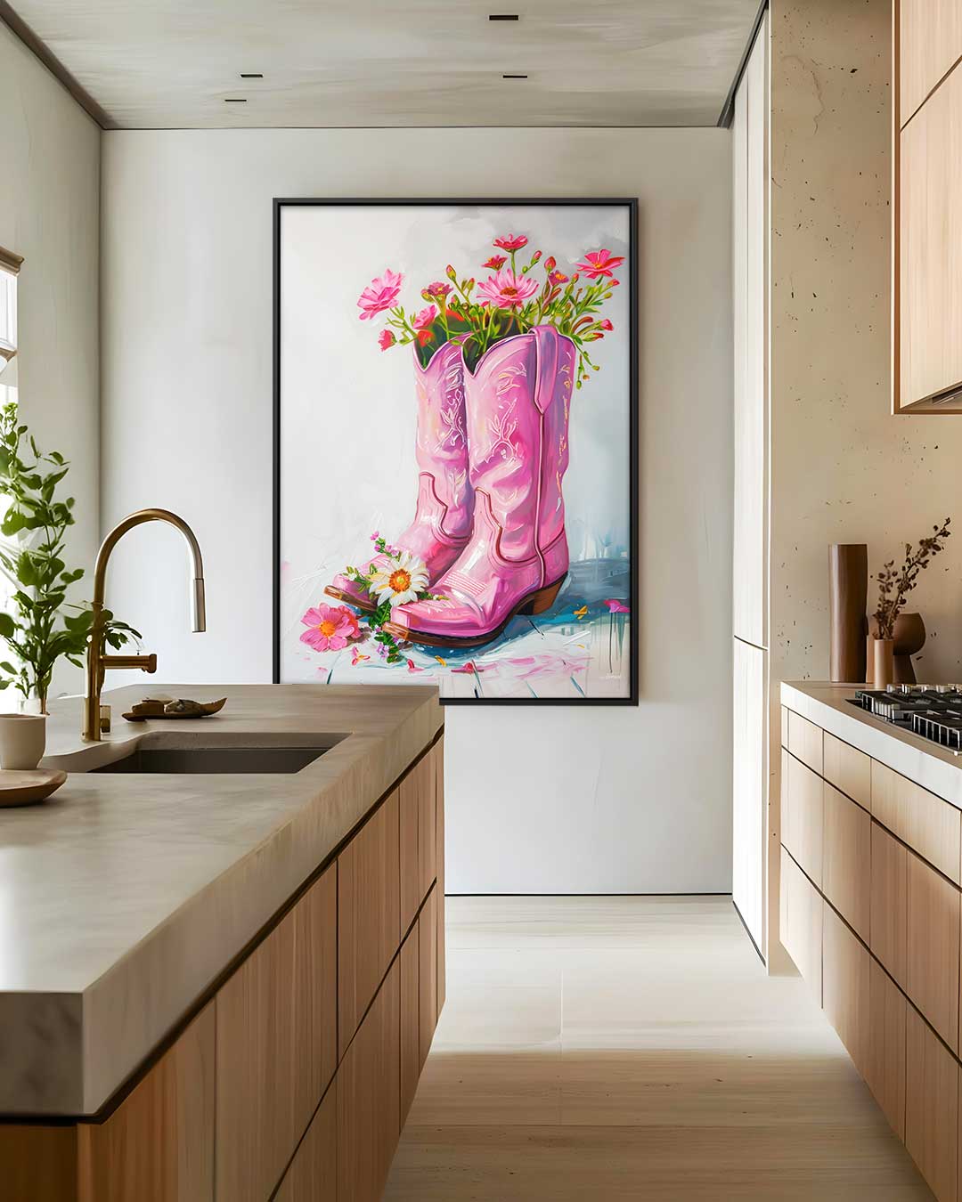 Bloemenlaarzen Kunstwerk – modern portret kunstwerk van WallArtistic