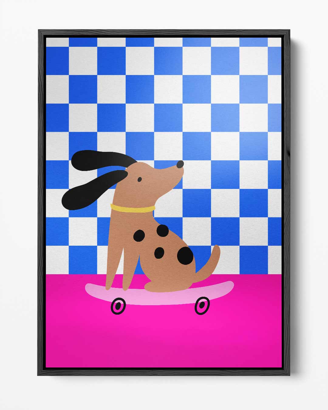 Skaterhondje in Stijl – portret kunstwerk als wanddecoratie