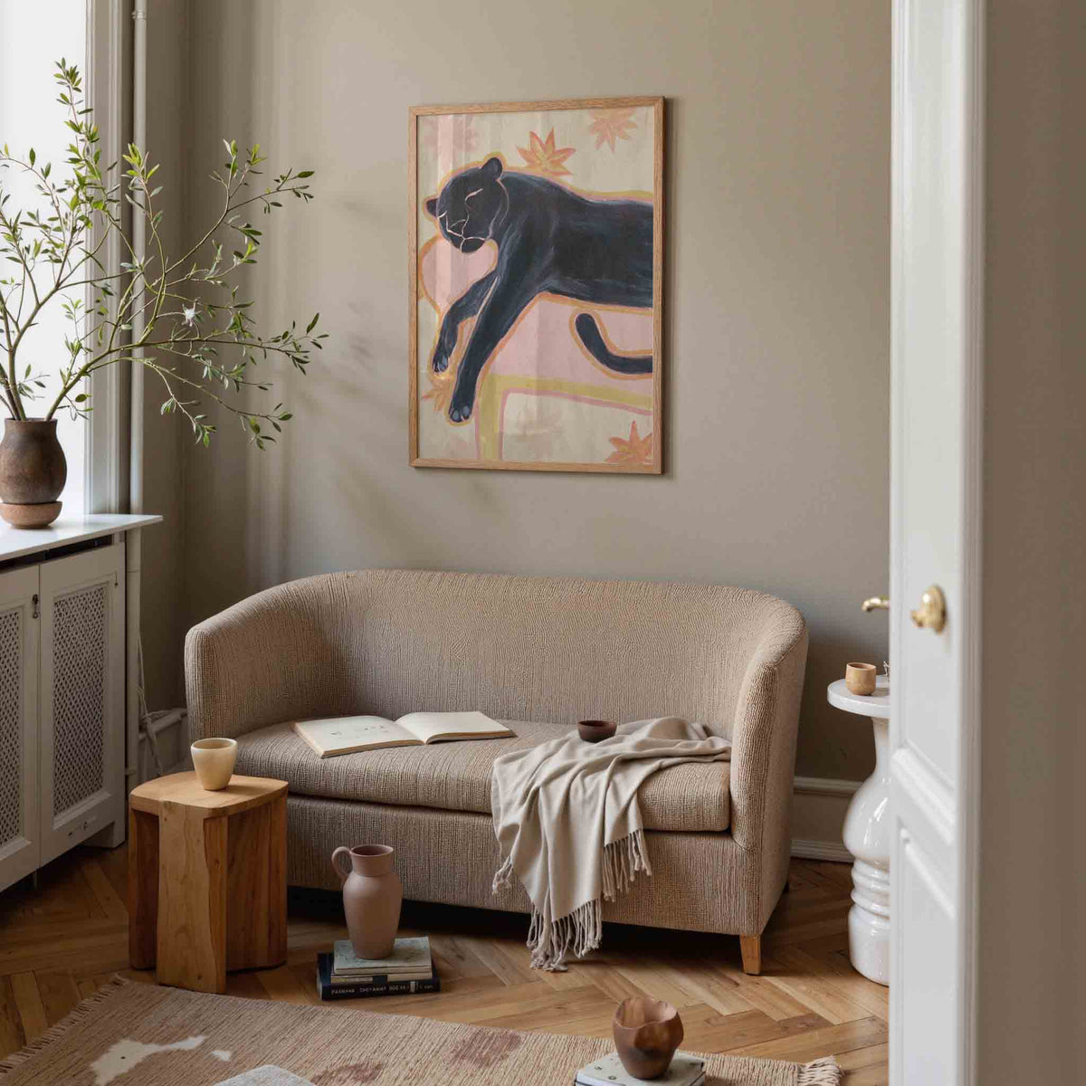 Slapende panter – pastel poster in staand formaat