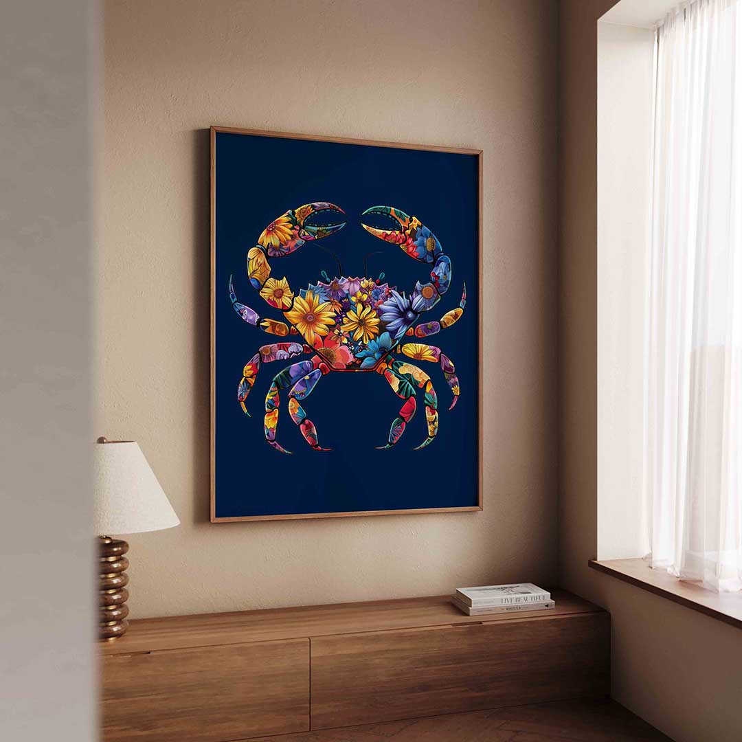 Bloemenkrab – dierenillustratie als portret poster