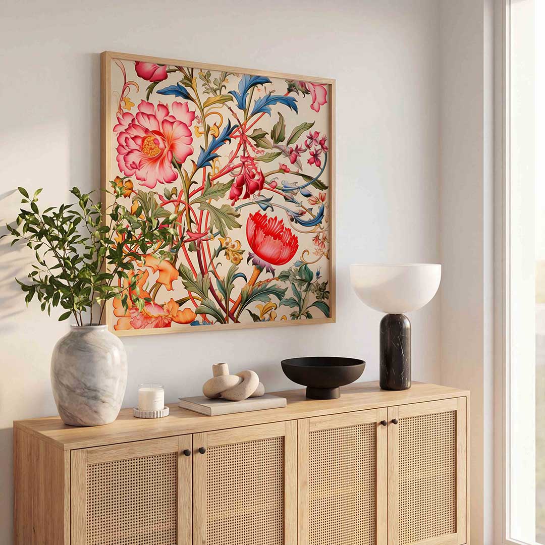 Bloemen en bladeren – illustratie poster in vierkant formaat