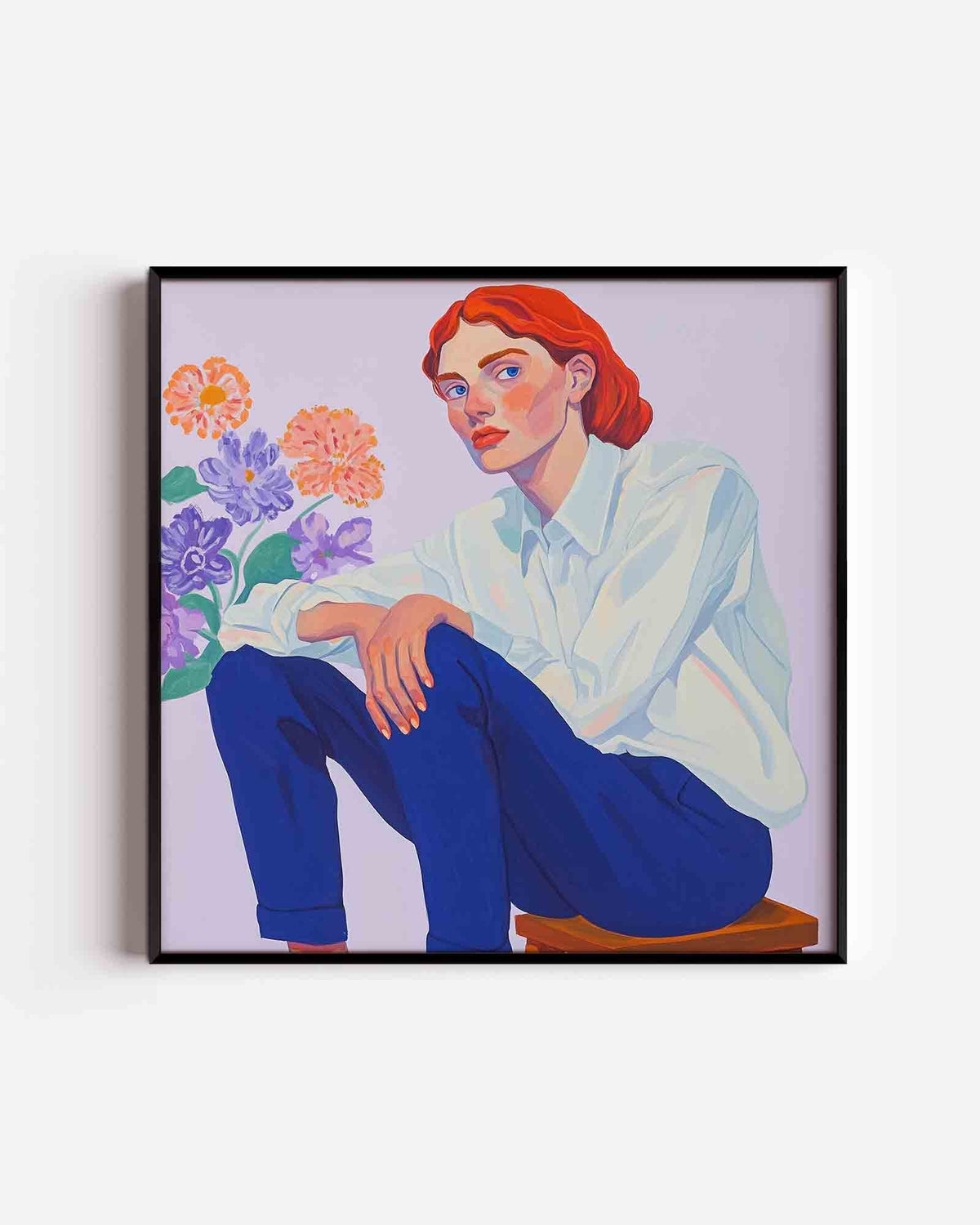Vrouw met bloemen – moderne vierkante poster als wanddecoratie