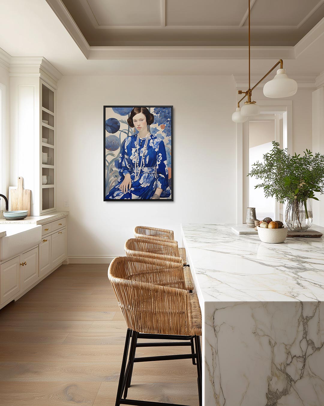 Vrouw in blauwe jurk – staand wanddecoratie kunstwerk
