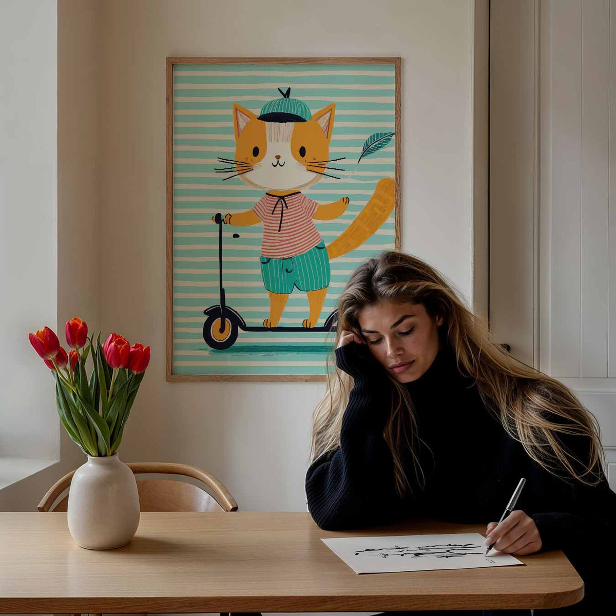 Kat op Step – staande muurposter voor de kinderkamer