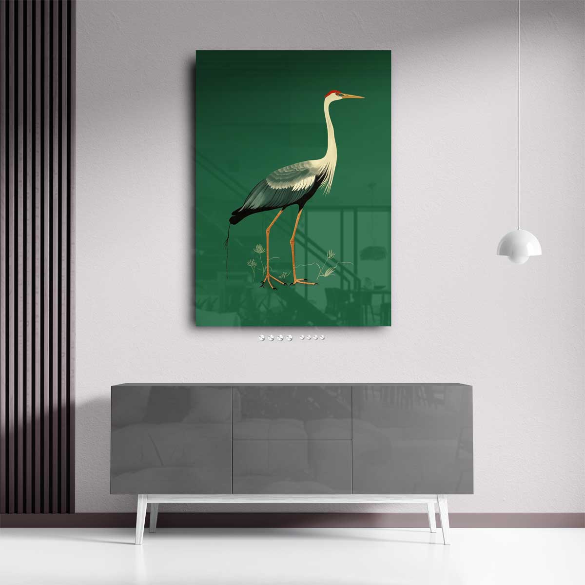 Elegante Kraanvogel Illustratie – kunstwerk met zwarte baklijst