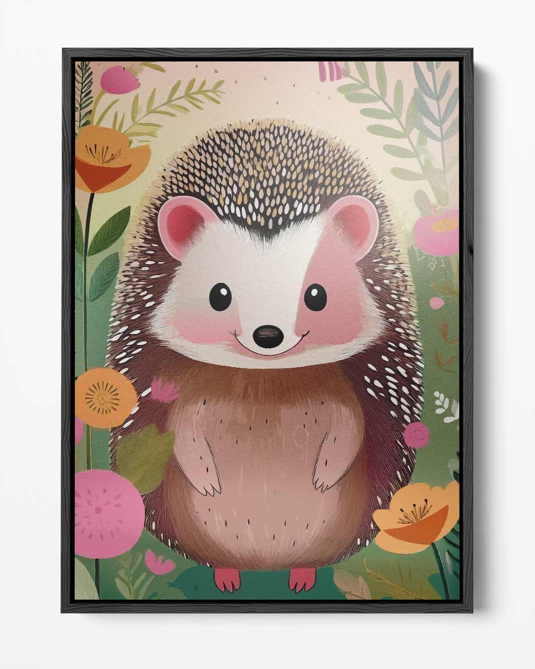 Schattige Egel in Bloementuin – portret kunstwerk als wanddecoratie