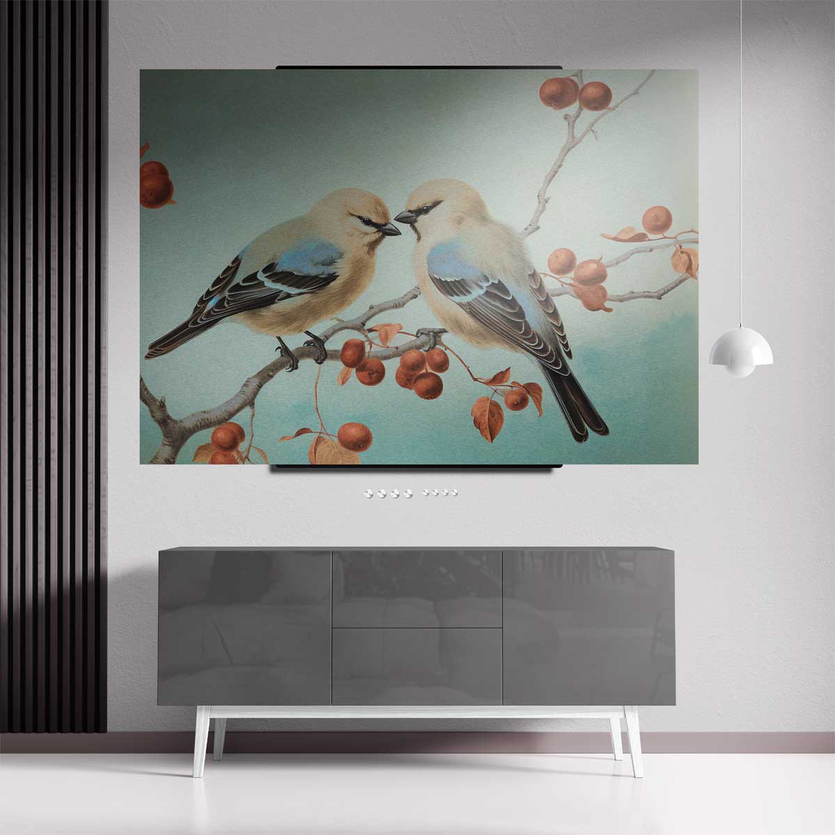 Twee Vogels op een Tak – staande wandkunst voor woonkamer of interieur