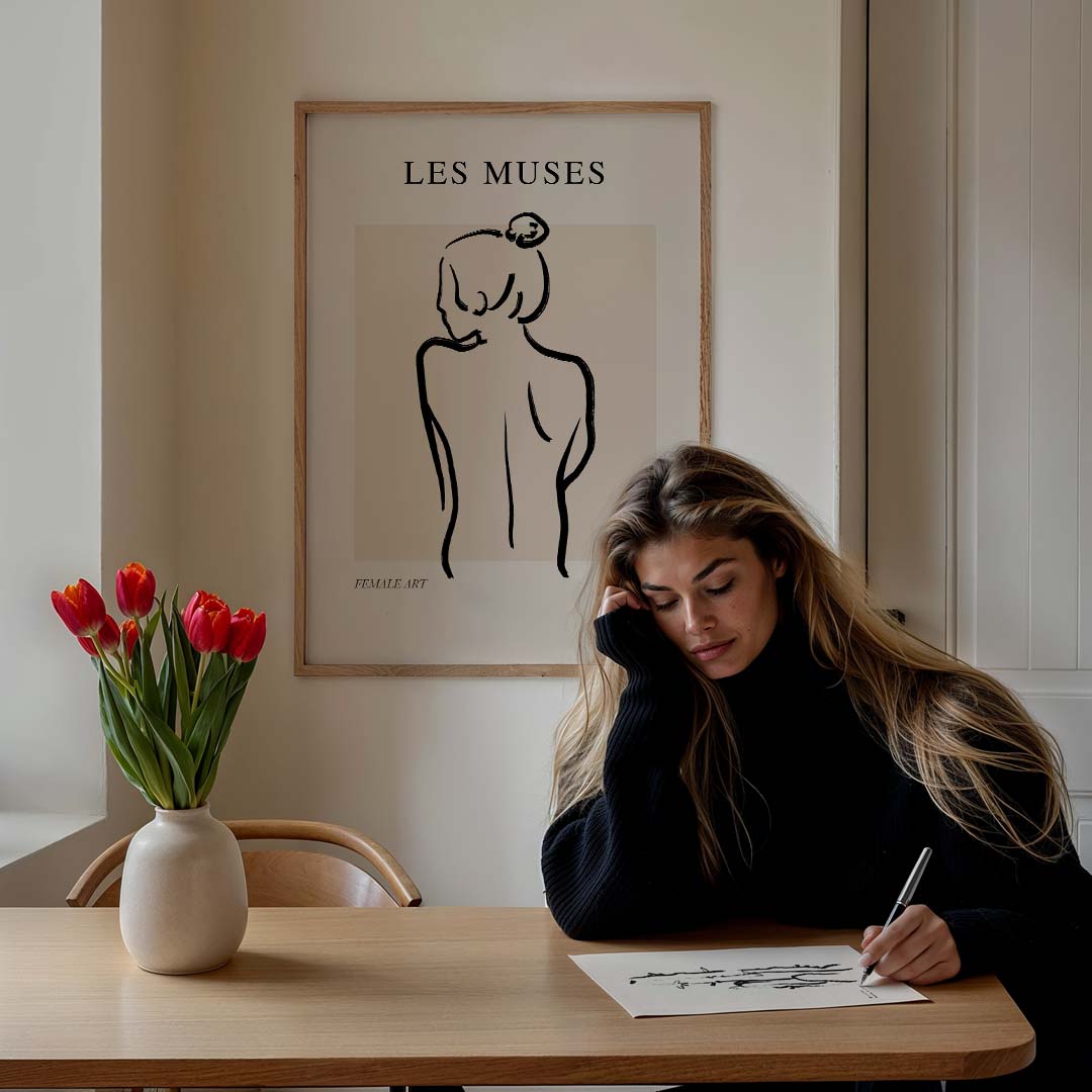 Les Muses Minimalistische Kunstposter – lijntekening poster in staand formaat