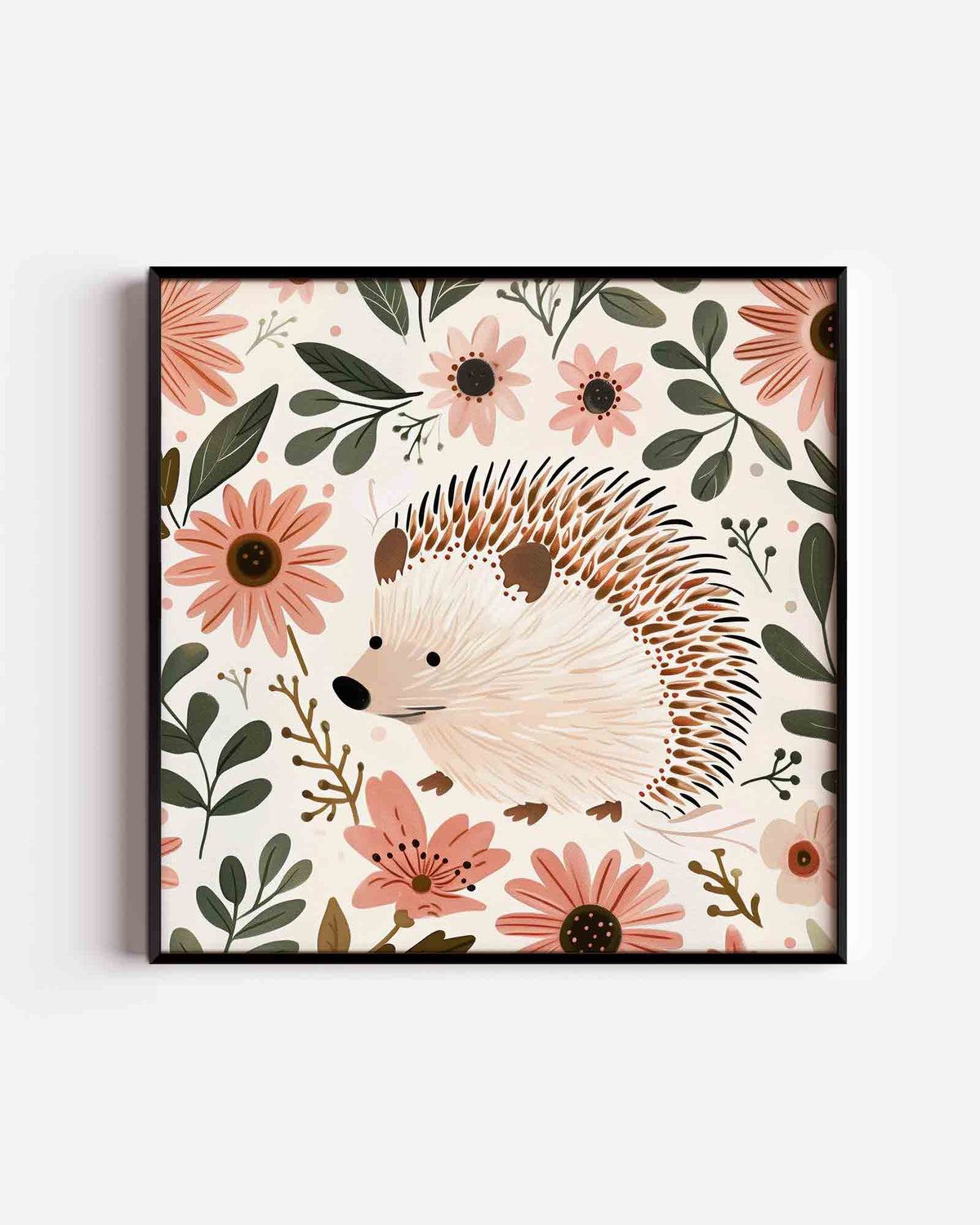 Egel en bloemen – vierkante kinderposter als wanddecoratie