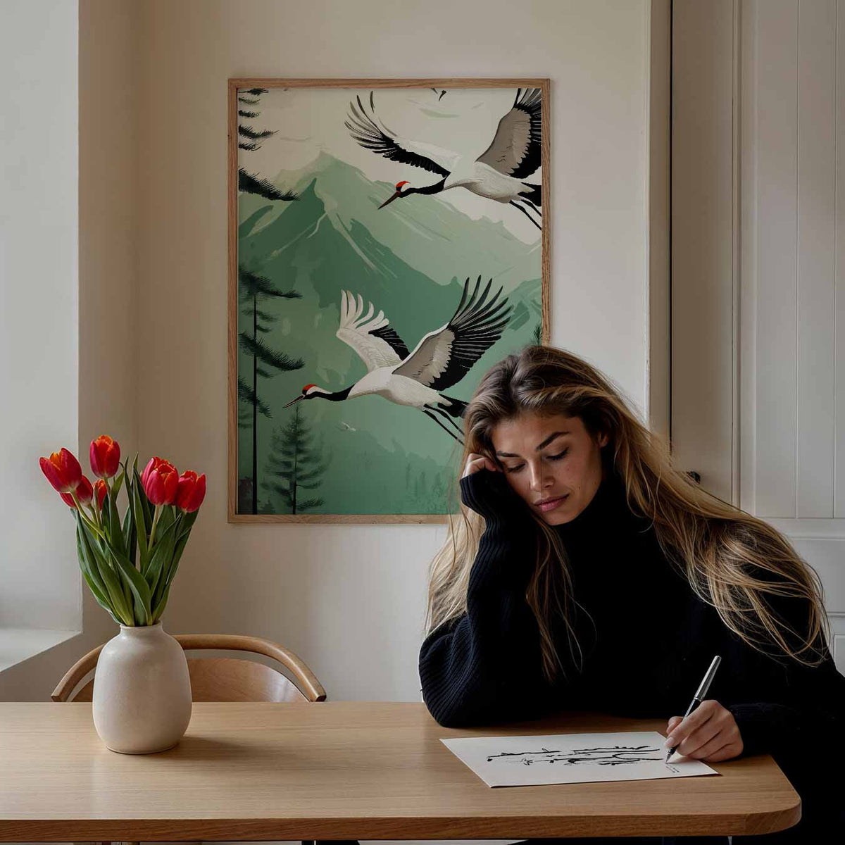 Vliegende Kraanvogels – staande dieren wanddecoratie van WallArtistic
