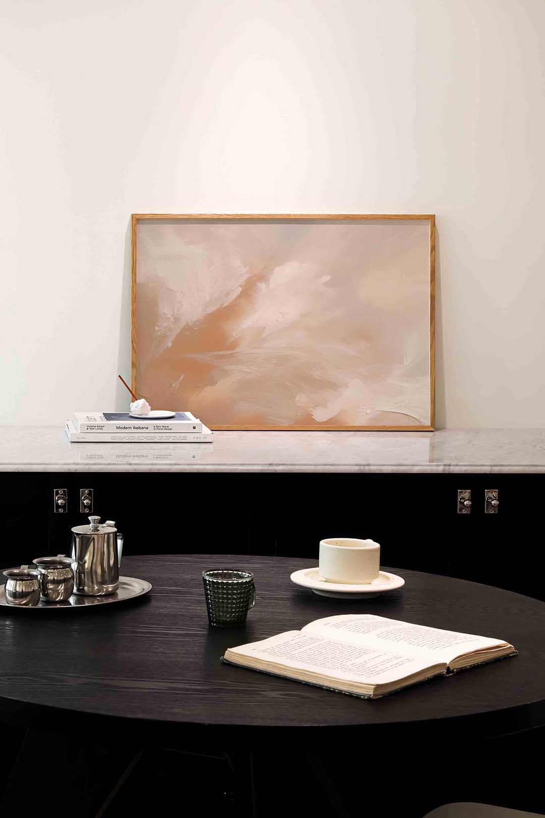 Abstracte beige en witte – abstracte poster in liggend formaat