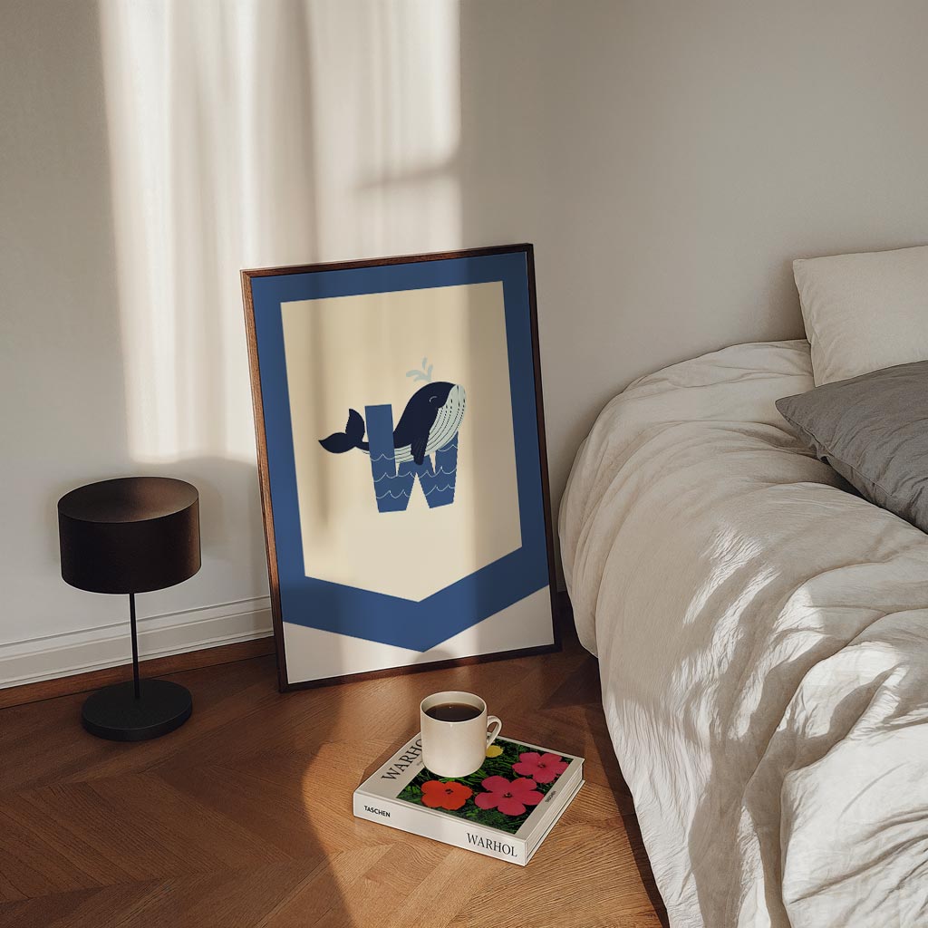 Dromerige Walvis Letterkunst – kinderposter in staand formaat