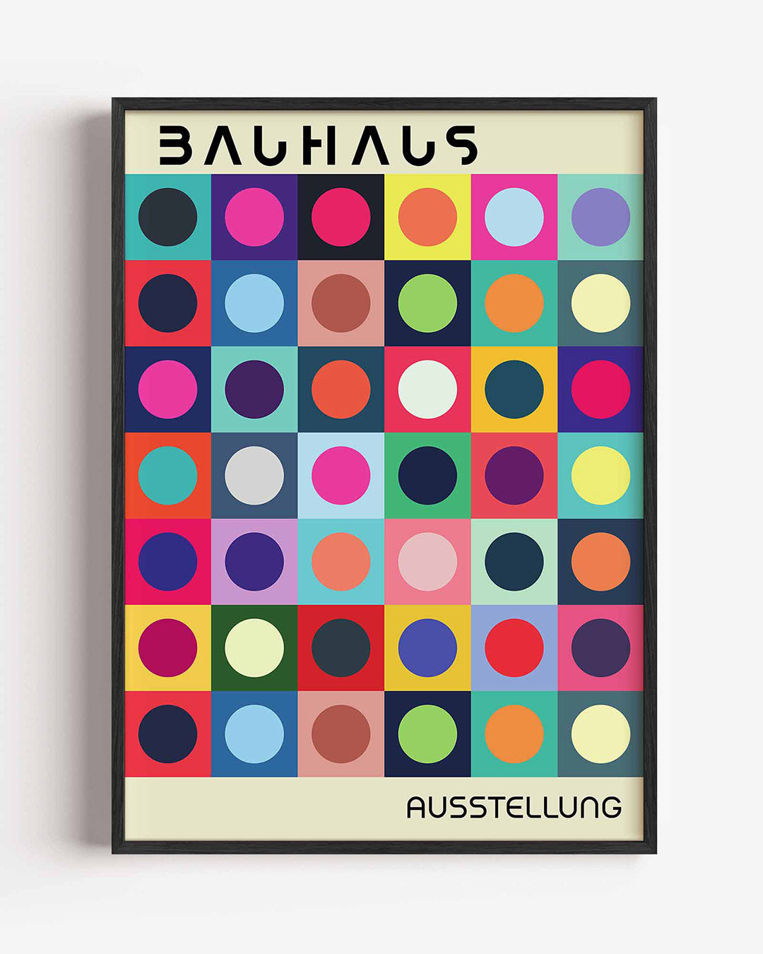 Kleurrijke cirkelpatronen – staande Bauhaus poster als wanddecoratie