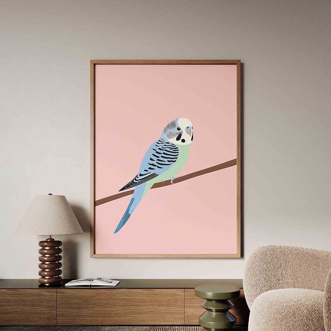 Parkiet op tak – dieren poster in staand formaat