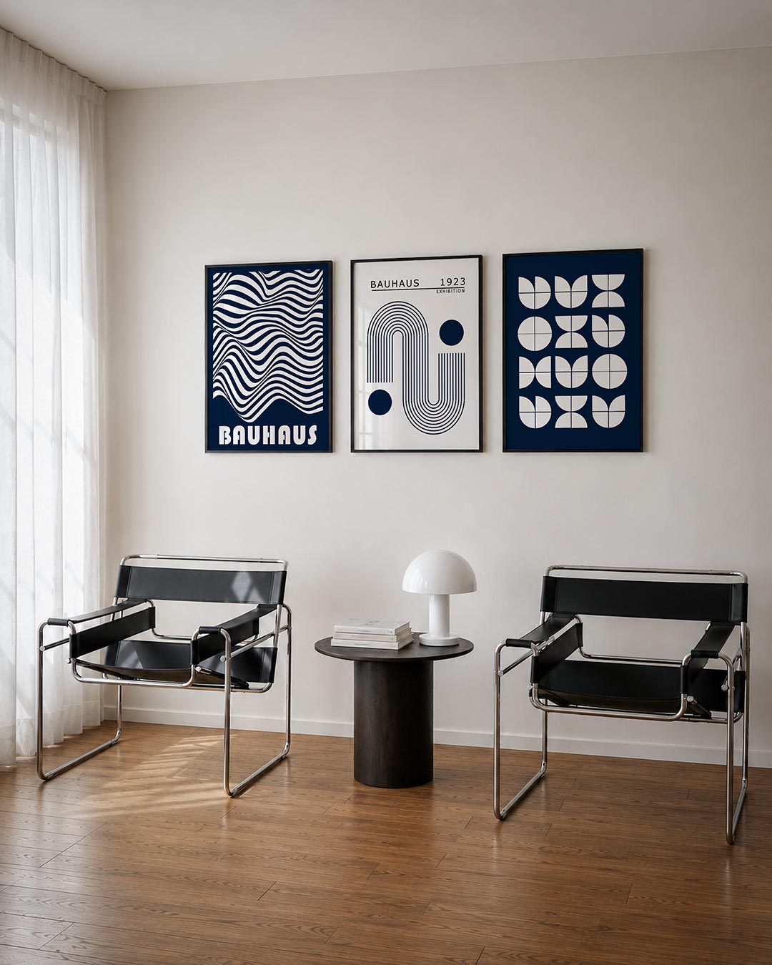 Golvend lijnenspel driedelige posterset – deze posterset in drie delen toont vloeiende, golvende lijnen in een dynamisch