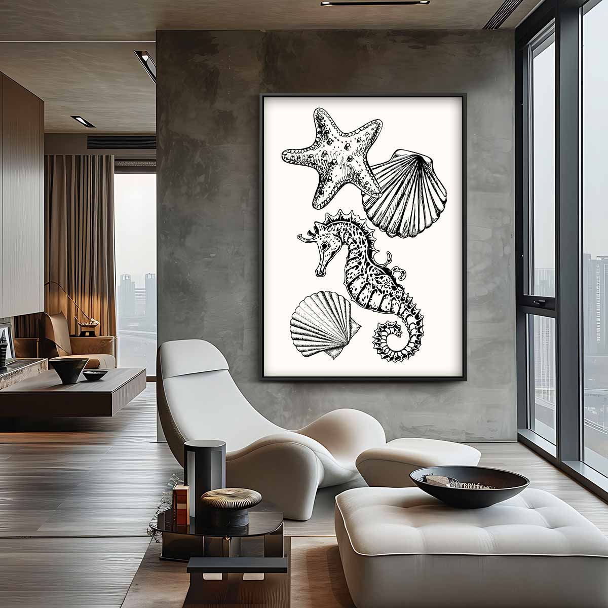 Zeeschatten Illustratie – canvas wanddecoratie in portret formaat