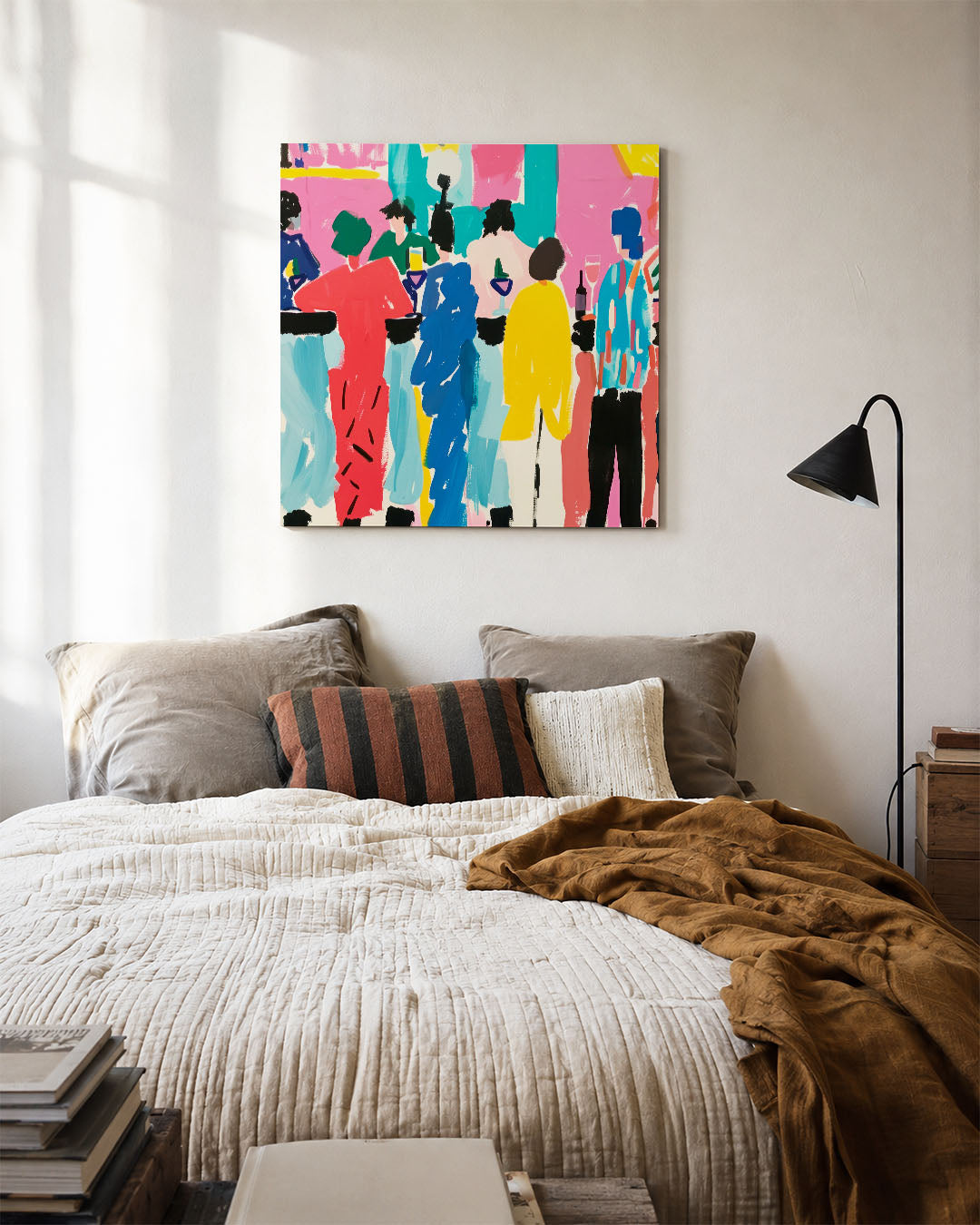 Kleurrijke figuren kunstwerk – detailweergave – dit werk toont een levendige groep silhouetten in een dynamische compositie