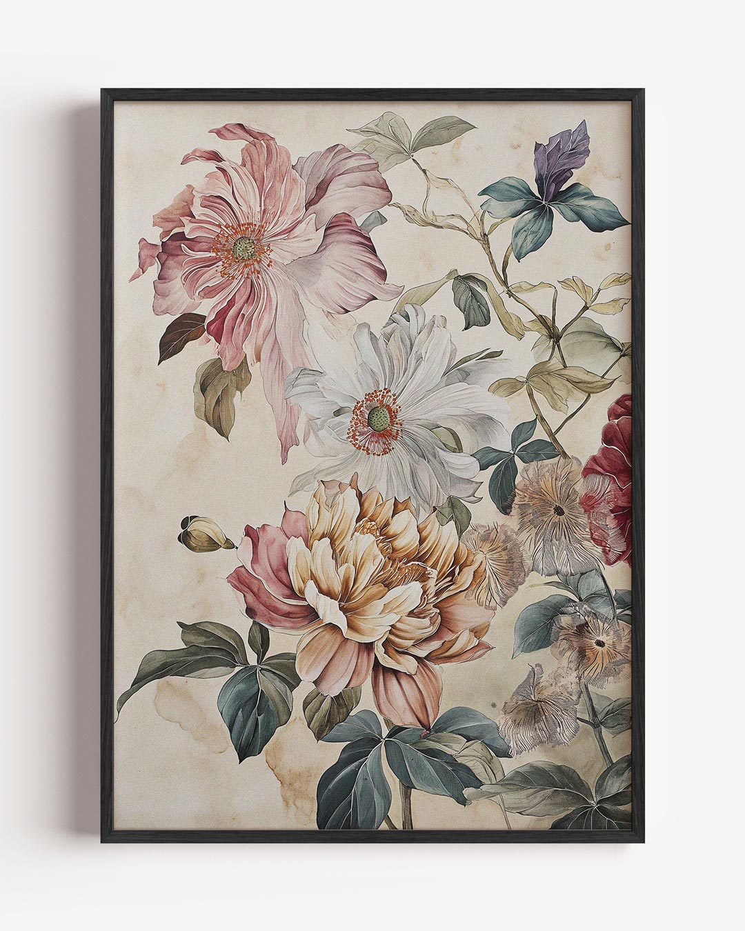 Vintage bloemen met bij – bloemen portret poster als wanddecoratie