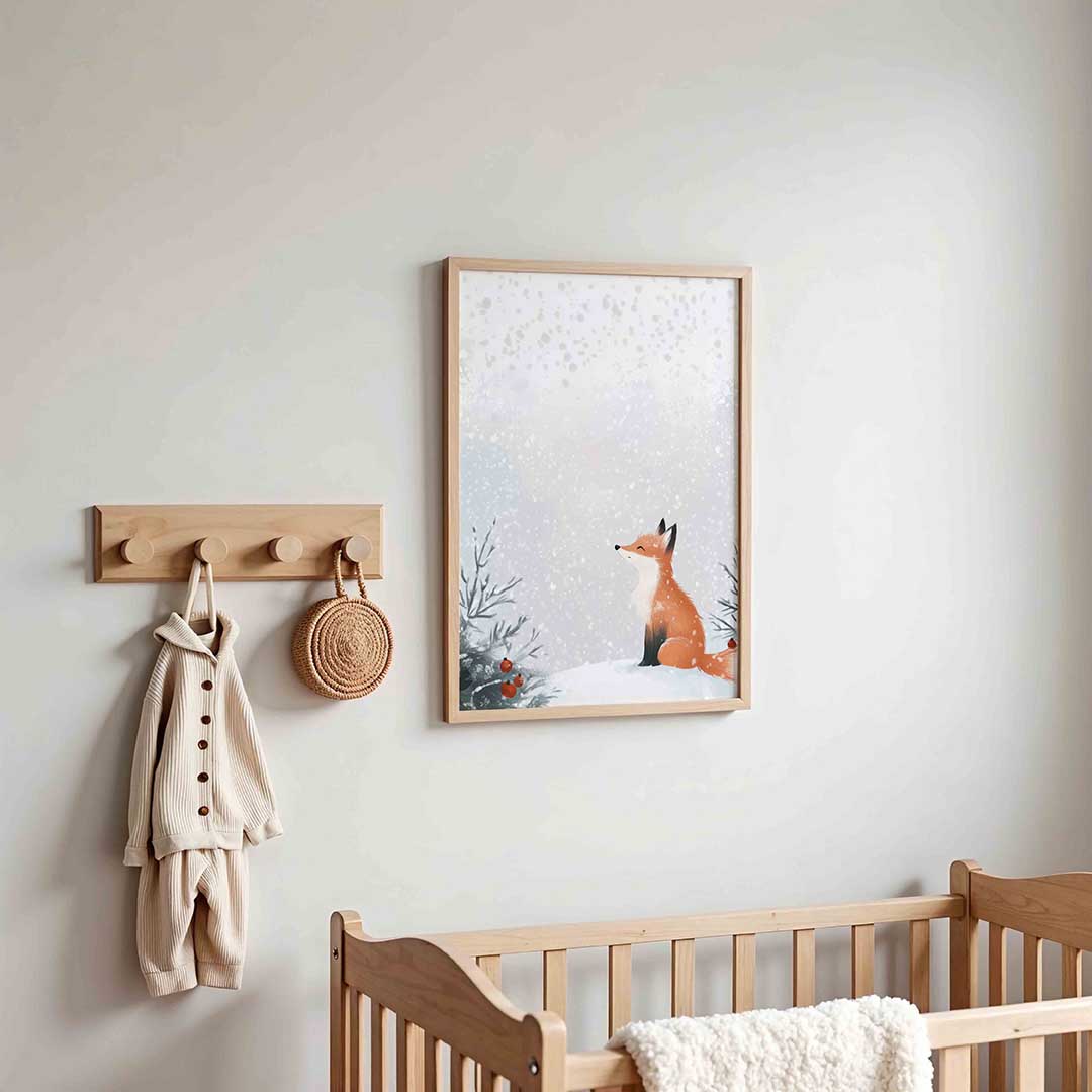 Vos in sneeuw – kinderposter in staand formaat