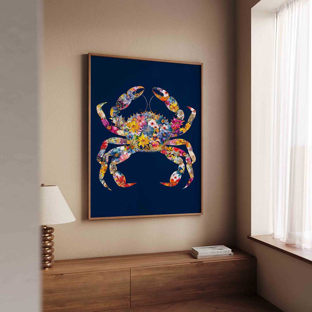 Bloemenkrab – dierenillustratie als portret poster