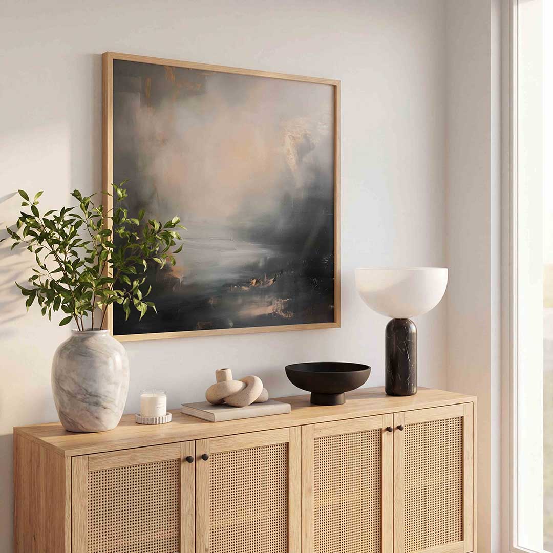 Abstracte mistige landschappen – kleurrijke poster in vierkant formaat