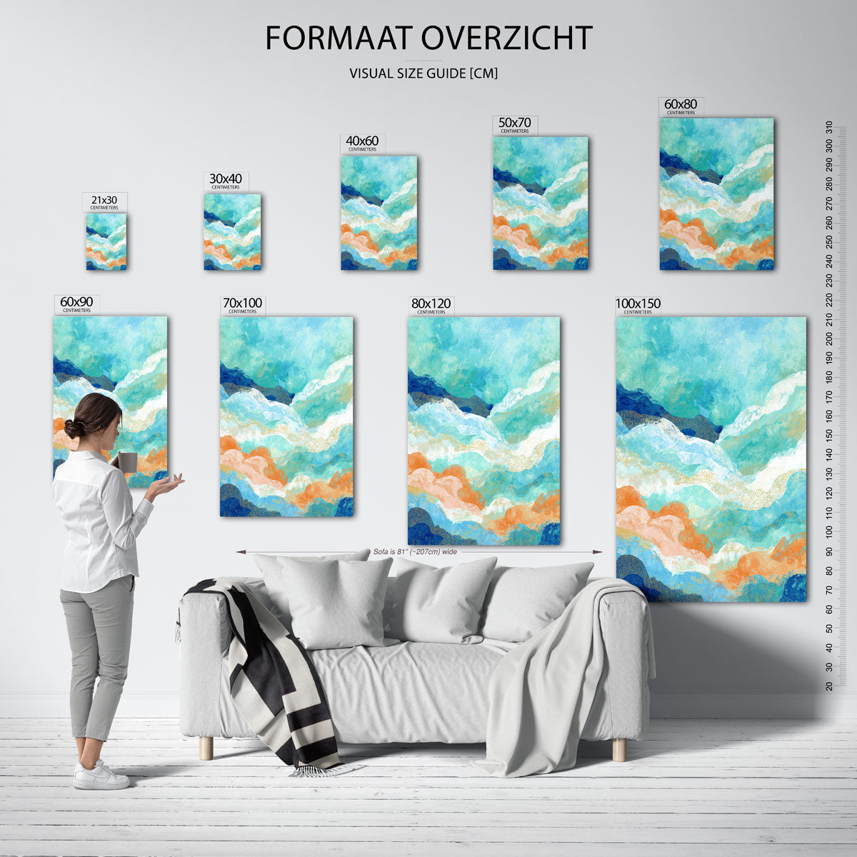 Golvende vormen – staande muurposter met abstracte vormen