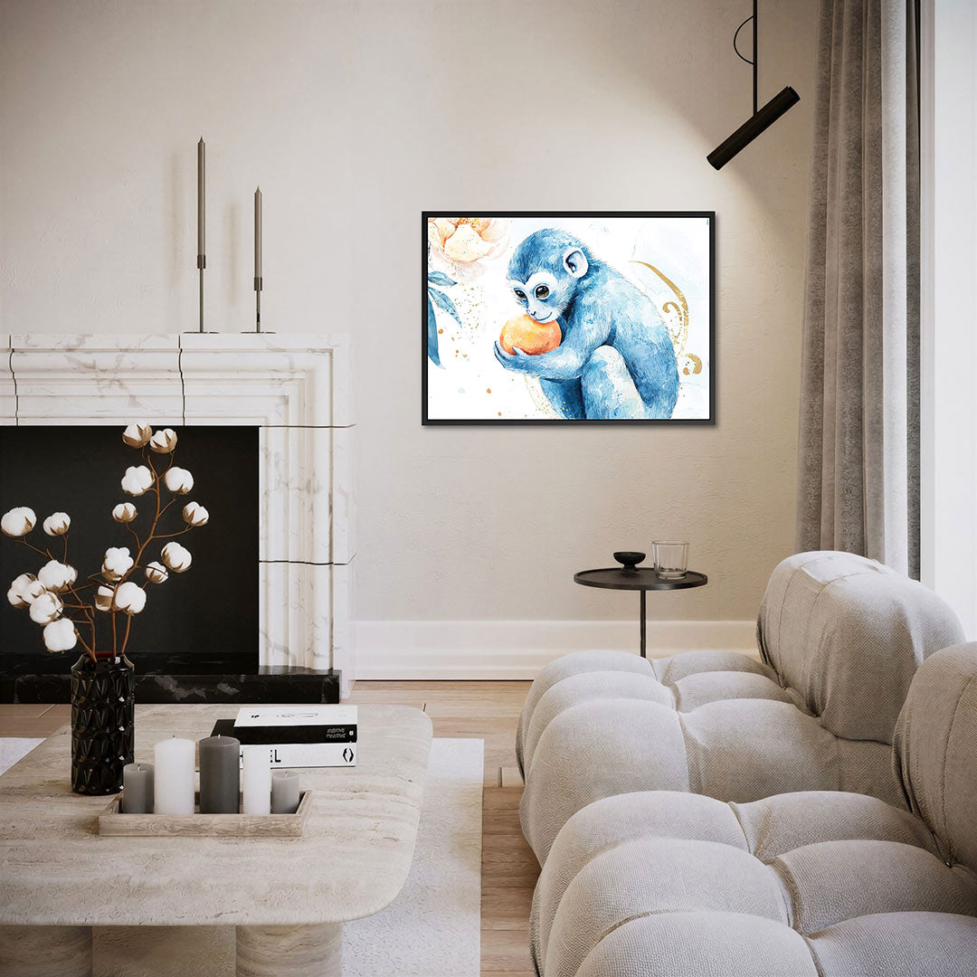 Dromerige blauwe aap – liggende wanddecoratie