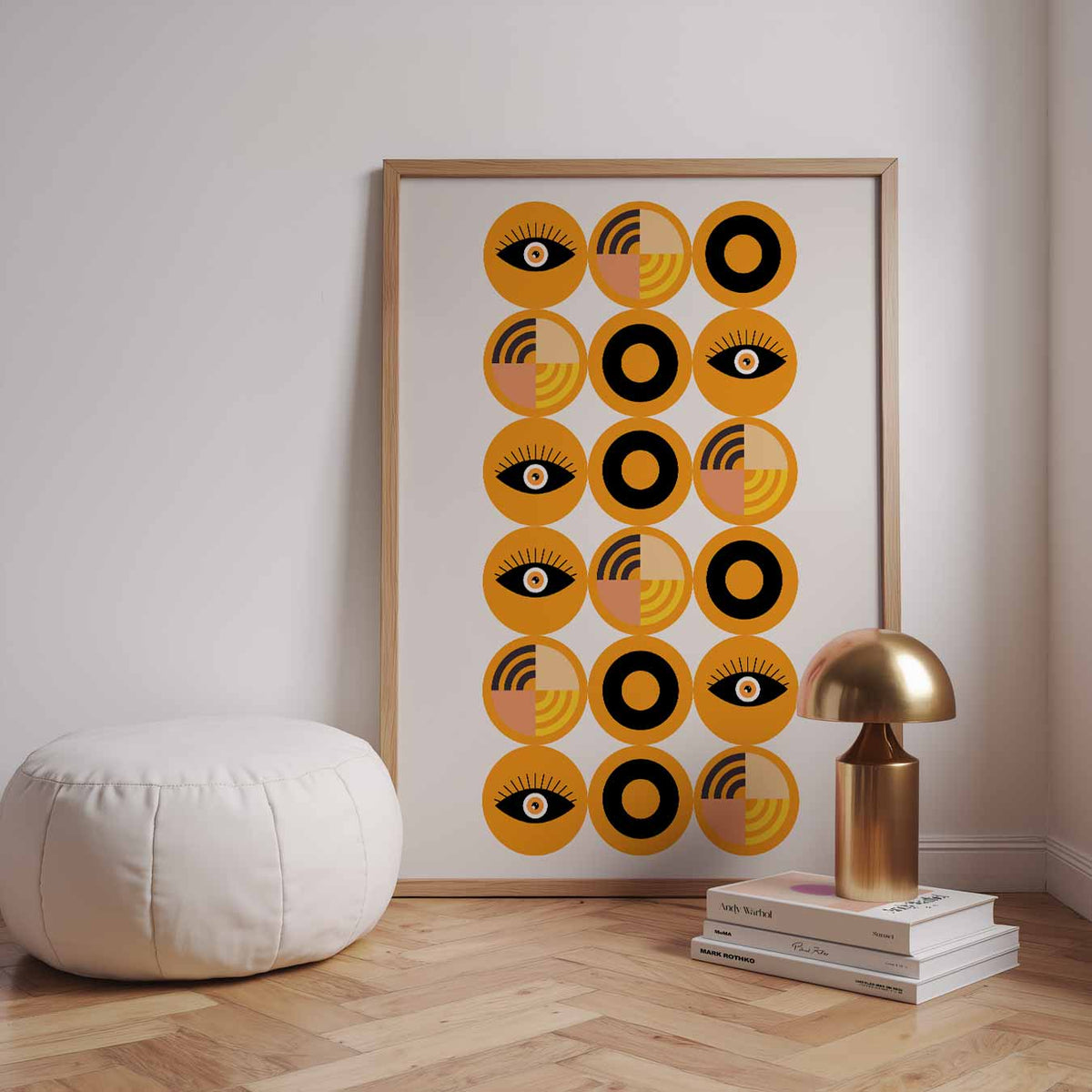 Stirring Eyes & Circles – staande kleurrijke abstracte wanddecoratie van WallArtistic