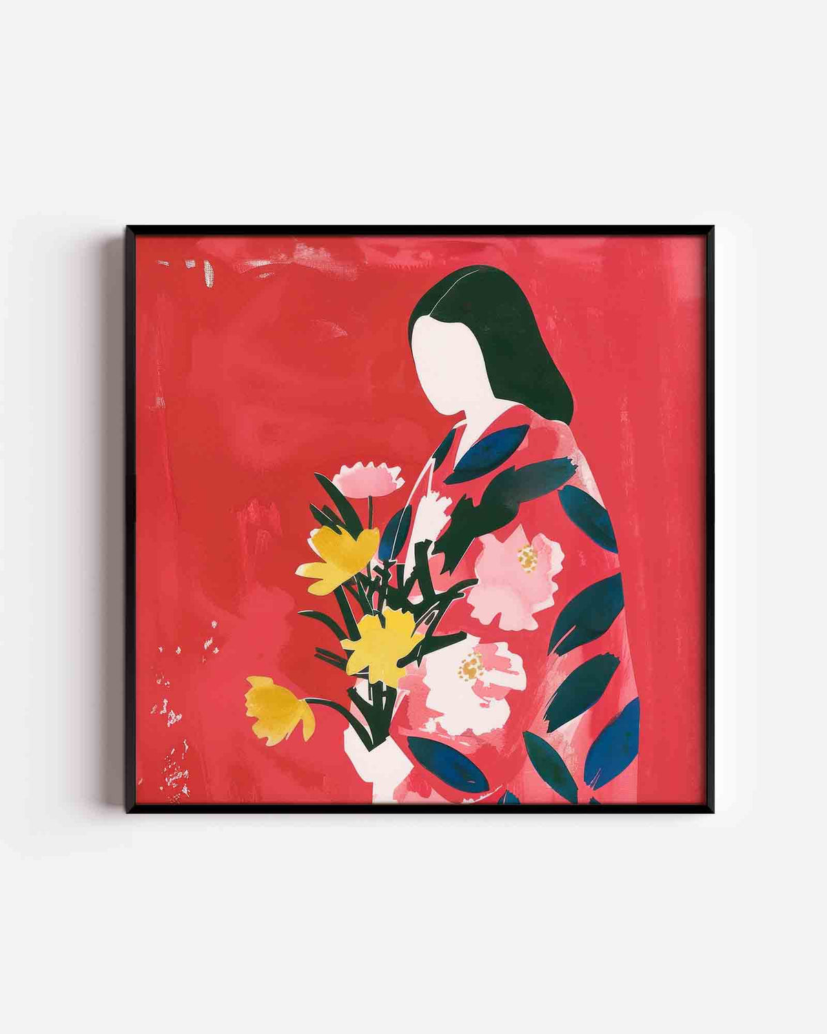 Vrouw met bloemen – kleurrijke illustratie poster als wanddecoratie