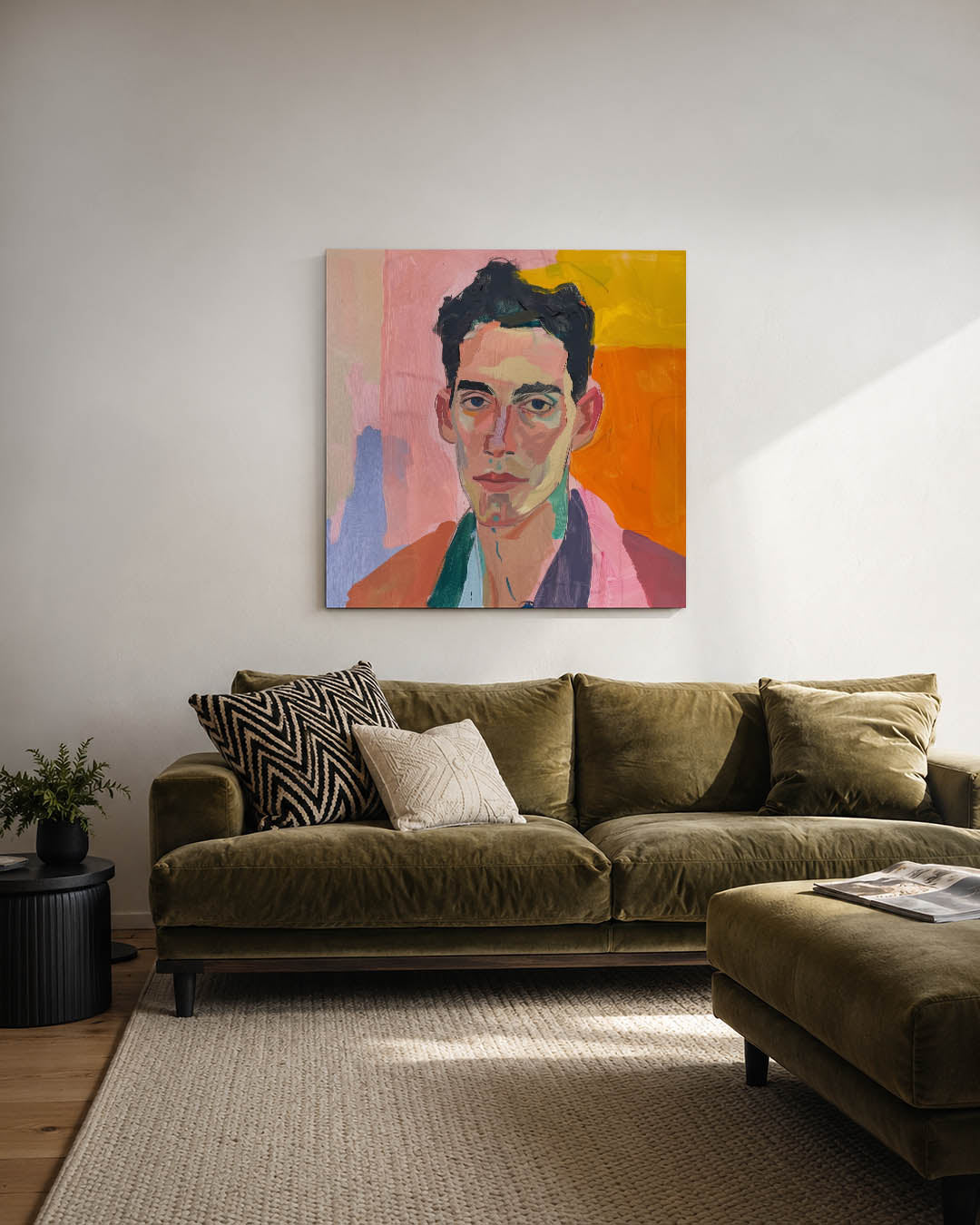 Portretstudie kunstwerk – derde productweergave – dit werk toont een portret met gedurfde penseelstreken. De