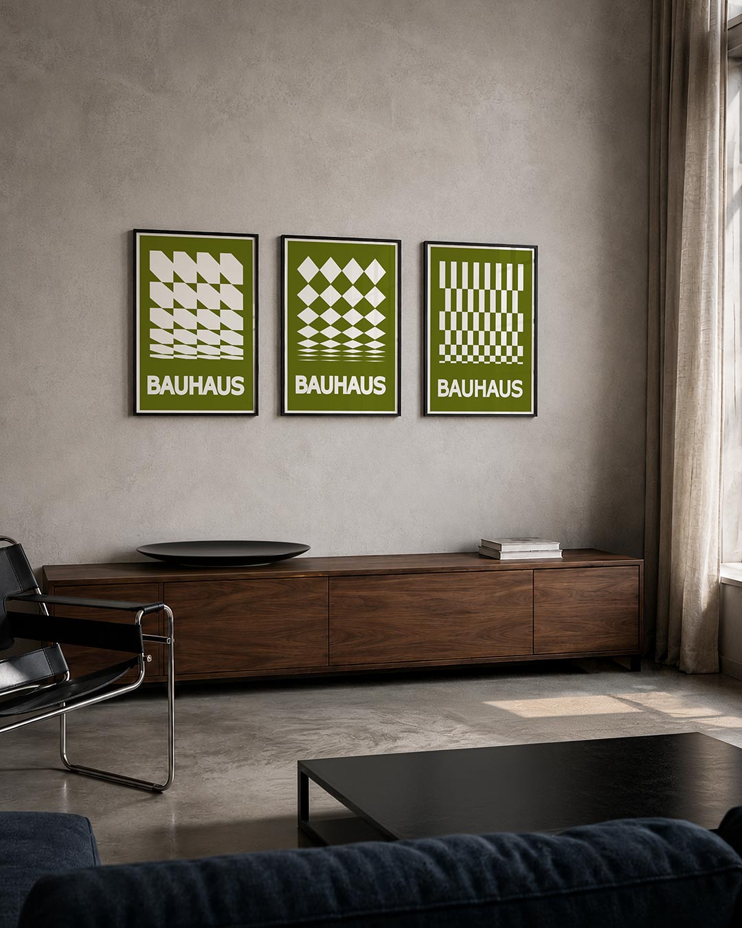 Vorm en ritme posterset – tweede productweergave – deze posterset in drie delen toont een speels lijnenspel met witte en