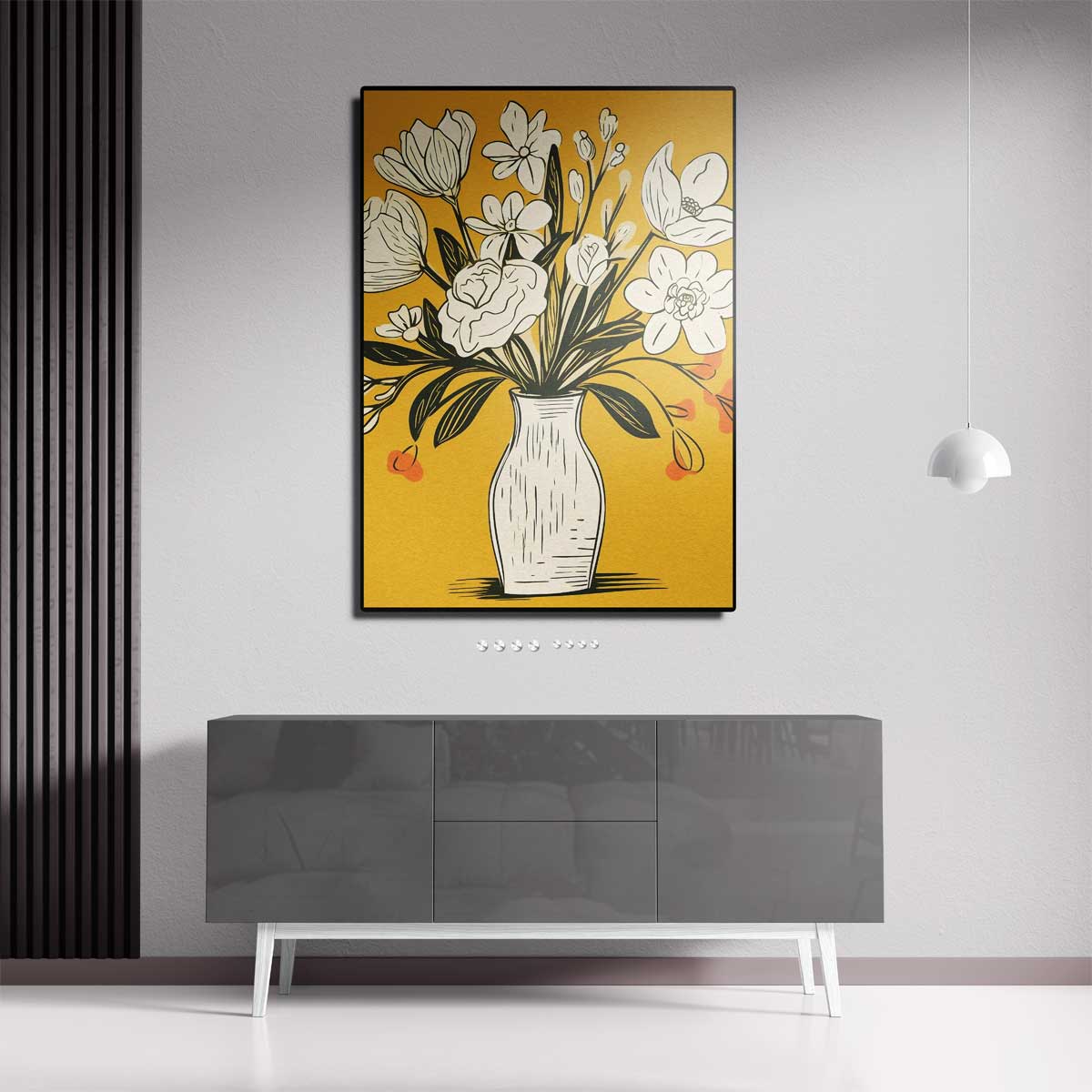 Tijdloze Bloemenvazen Illustratie – canvas wanddecoratie in portret formaat