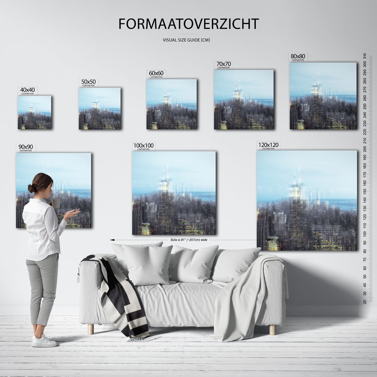 Stedelijke droom kunstwerk – materiaalweergave – deze kunstwerk toont een vervaagde skyline met hoge gebouwen die in elkaar