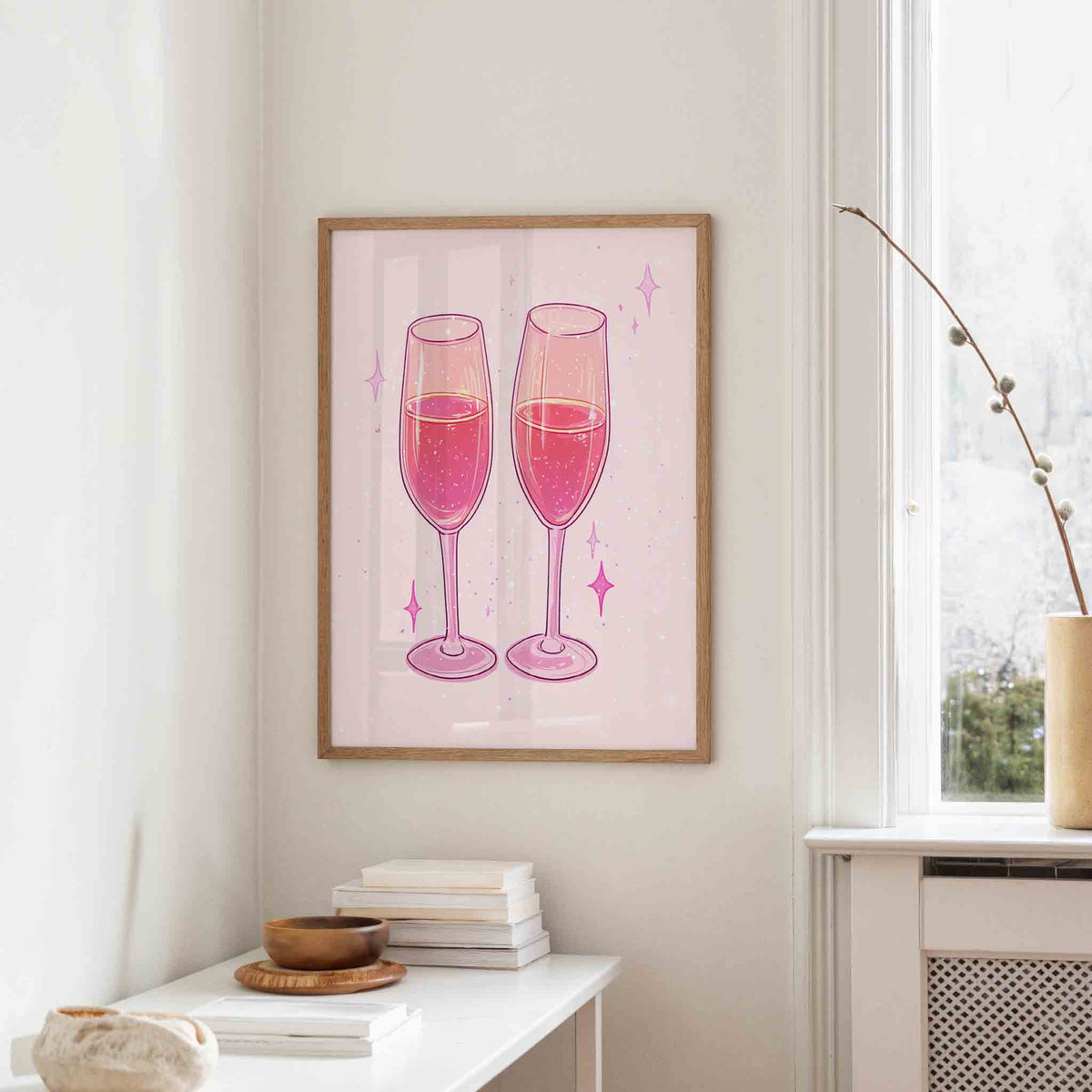 Twee glazen met roze drank – staande kerst wanddecoratie van WallArtistic