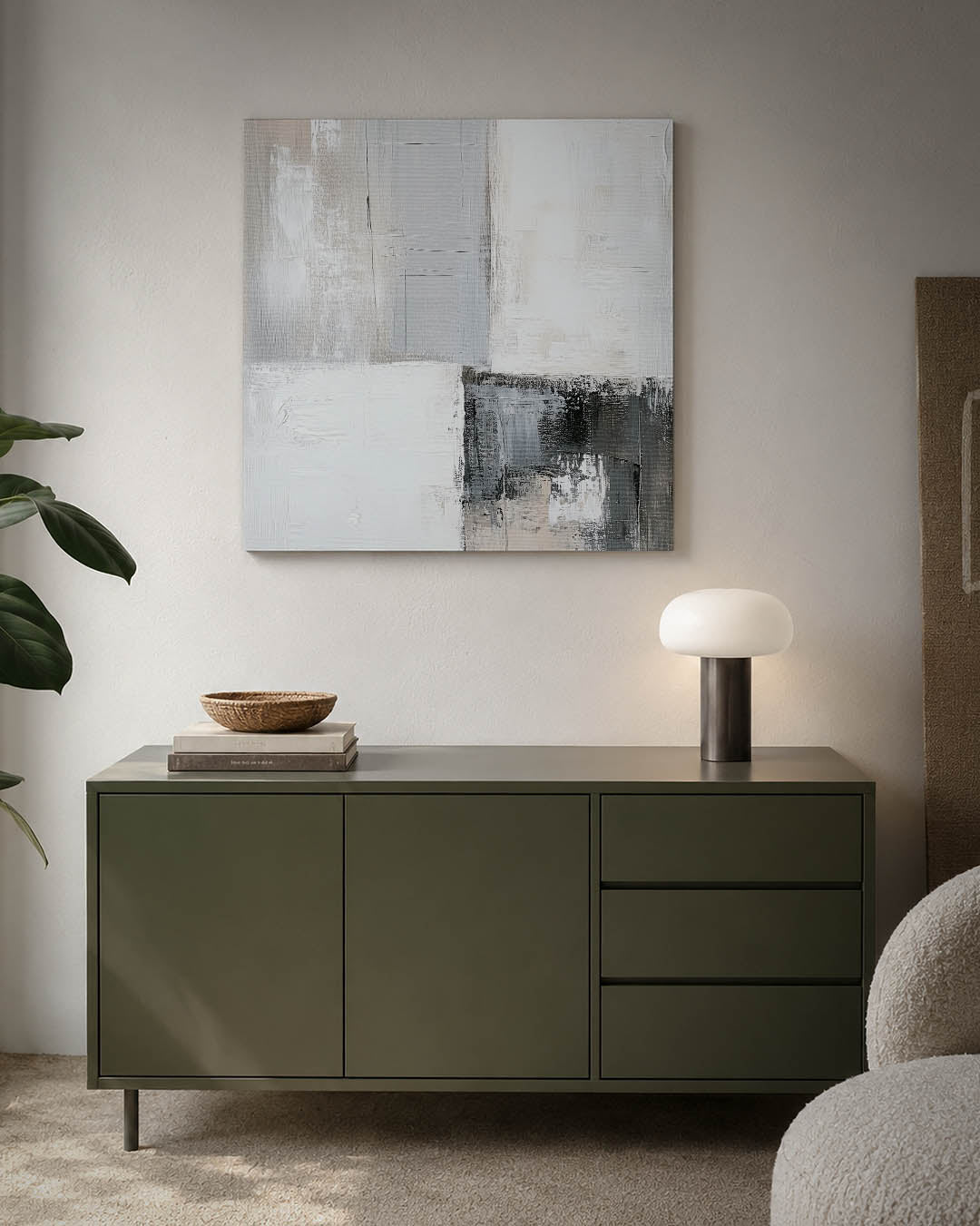 Geometrische compositie kunstwerk – detailweergave – dit werk toont een harmonieuze mix van rechthoekige vormen in zachte