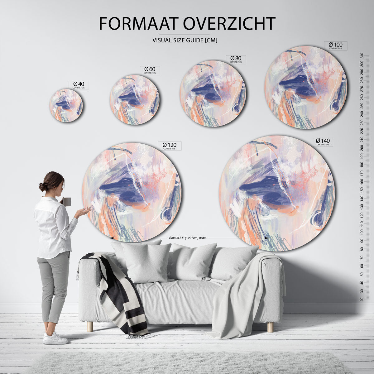Abstracte penseelstreken – geïllustreerde wandkunst als moderne muurcirkel