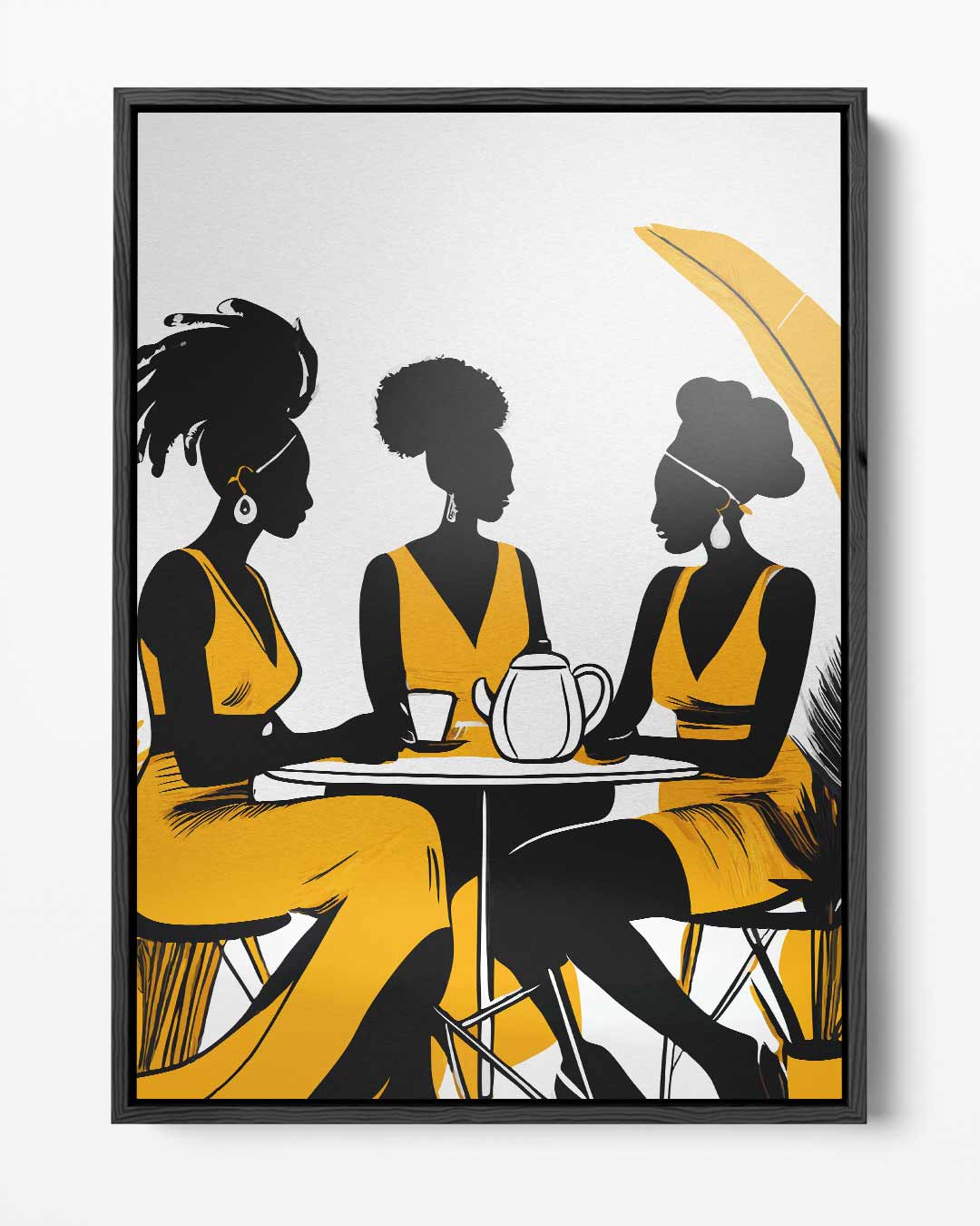 Koffietijd Vrouwen Silhouet – portret kunstwerk als wanddecoratie