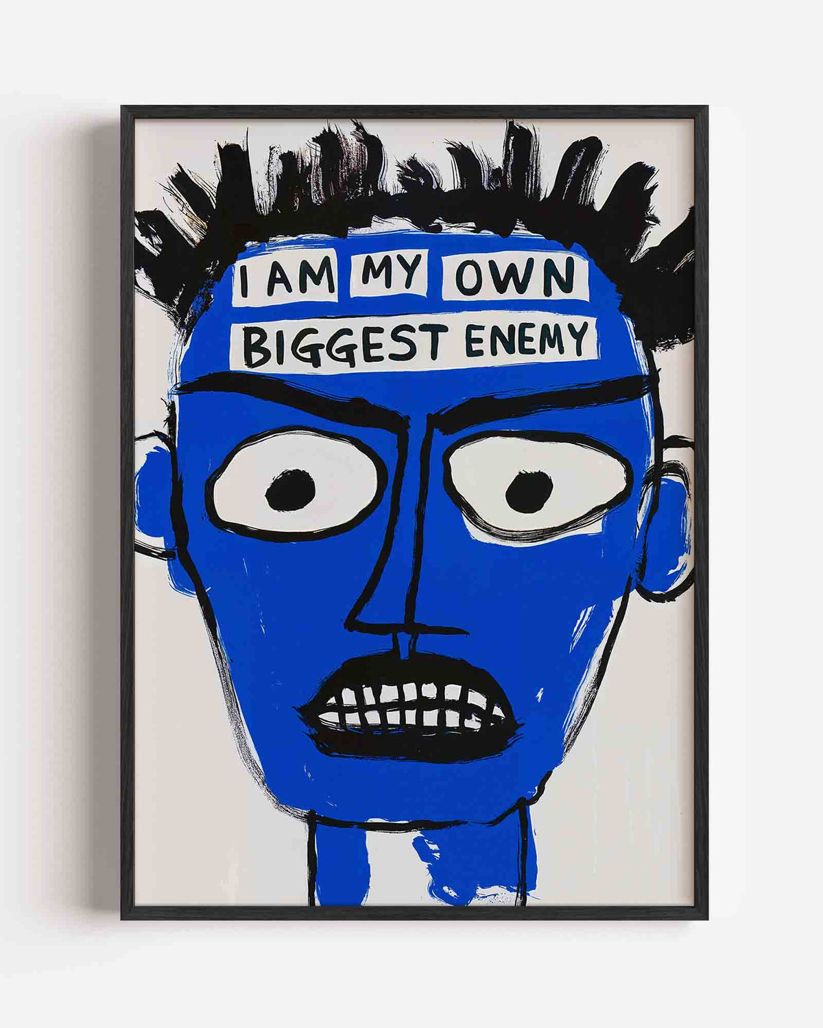 Blauw gezicht met tekst – Pop Art en Streetart portret poster als wanddecoratie