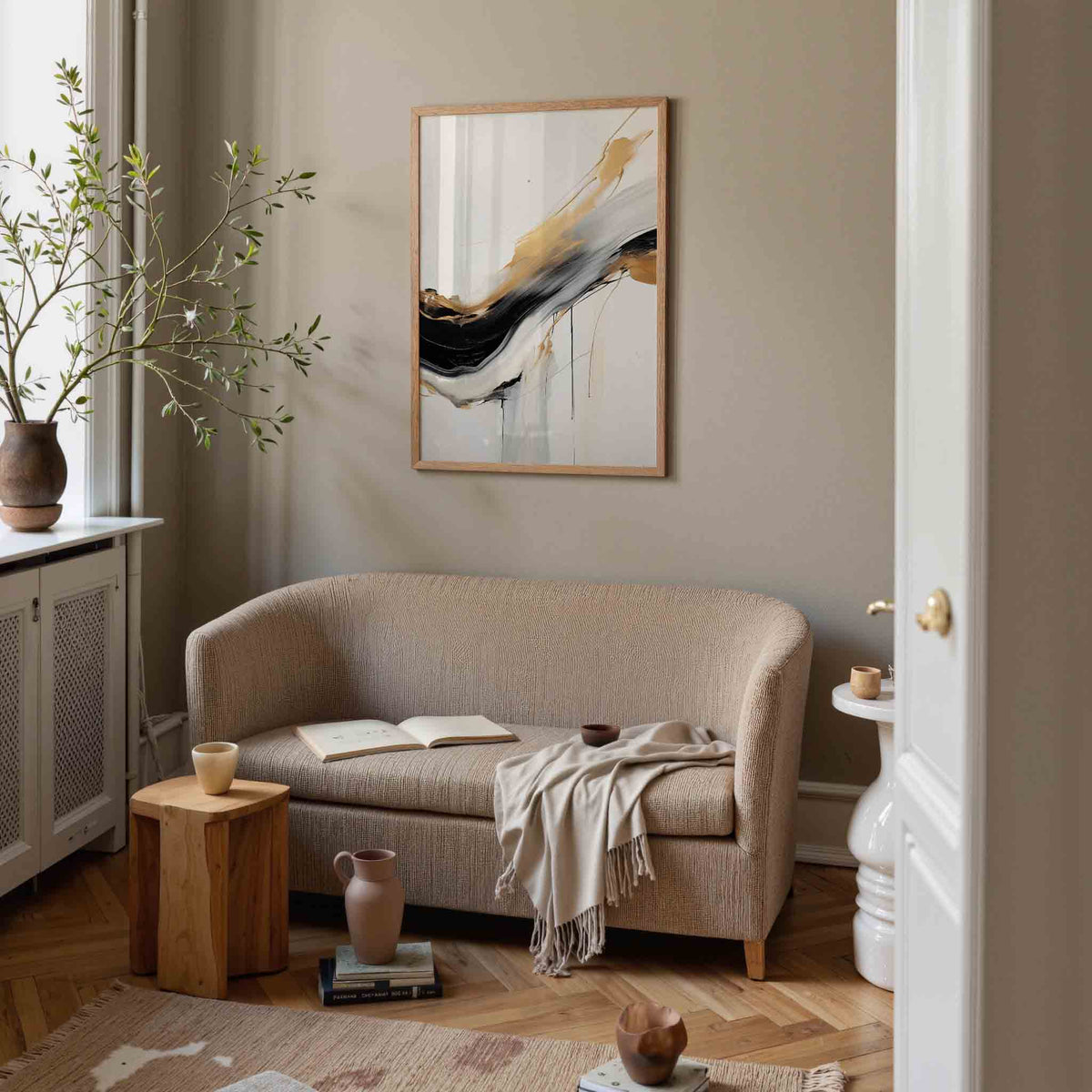 Gouden en zwarte stroom – botanische poster in staand formaat