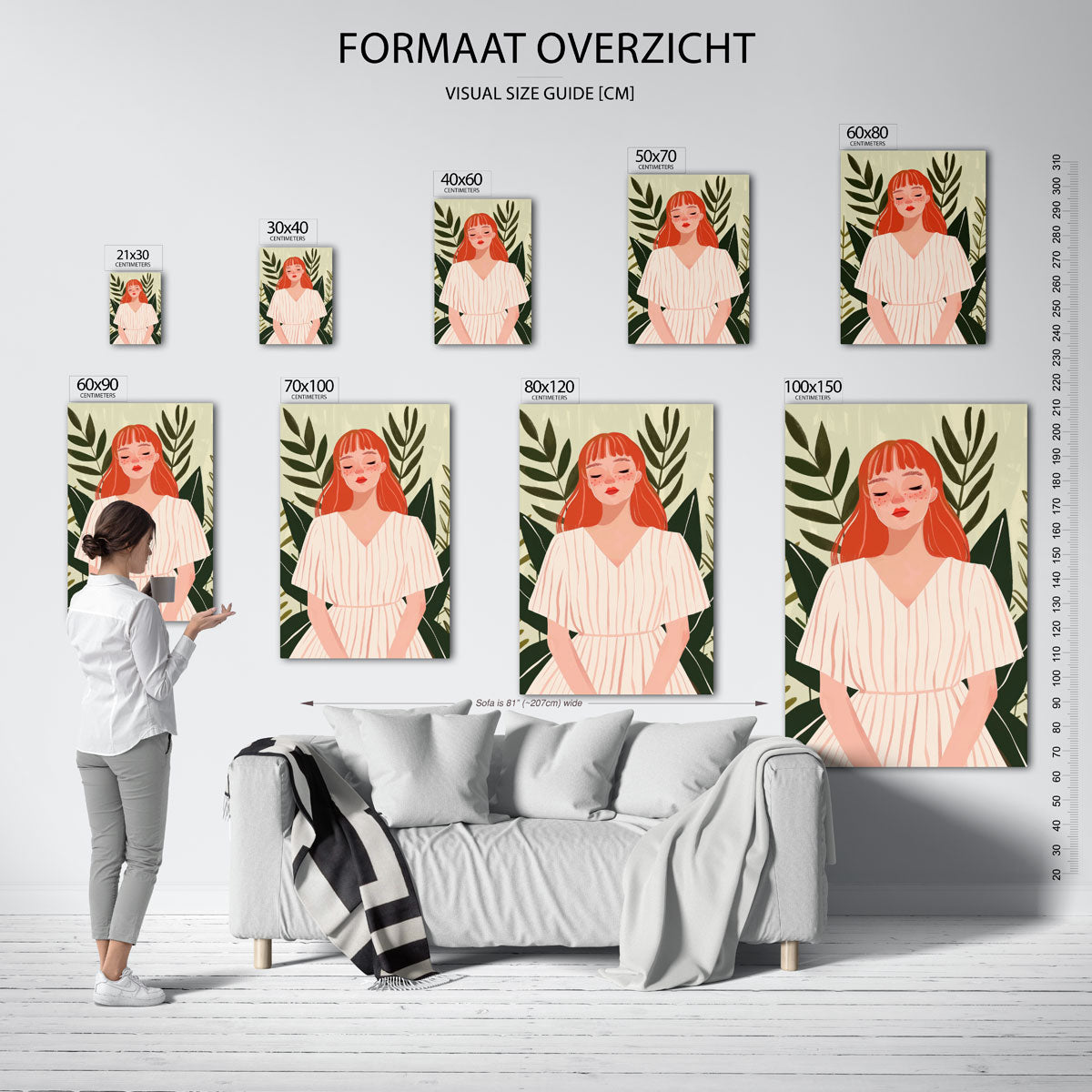 Vrouw met rode haren – staande muurposter met kleurrijke illustratie